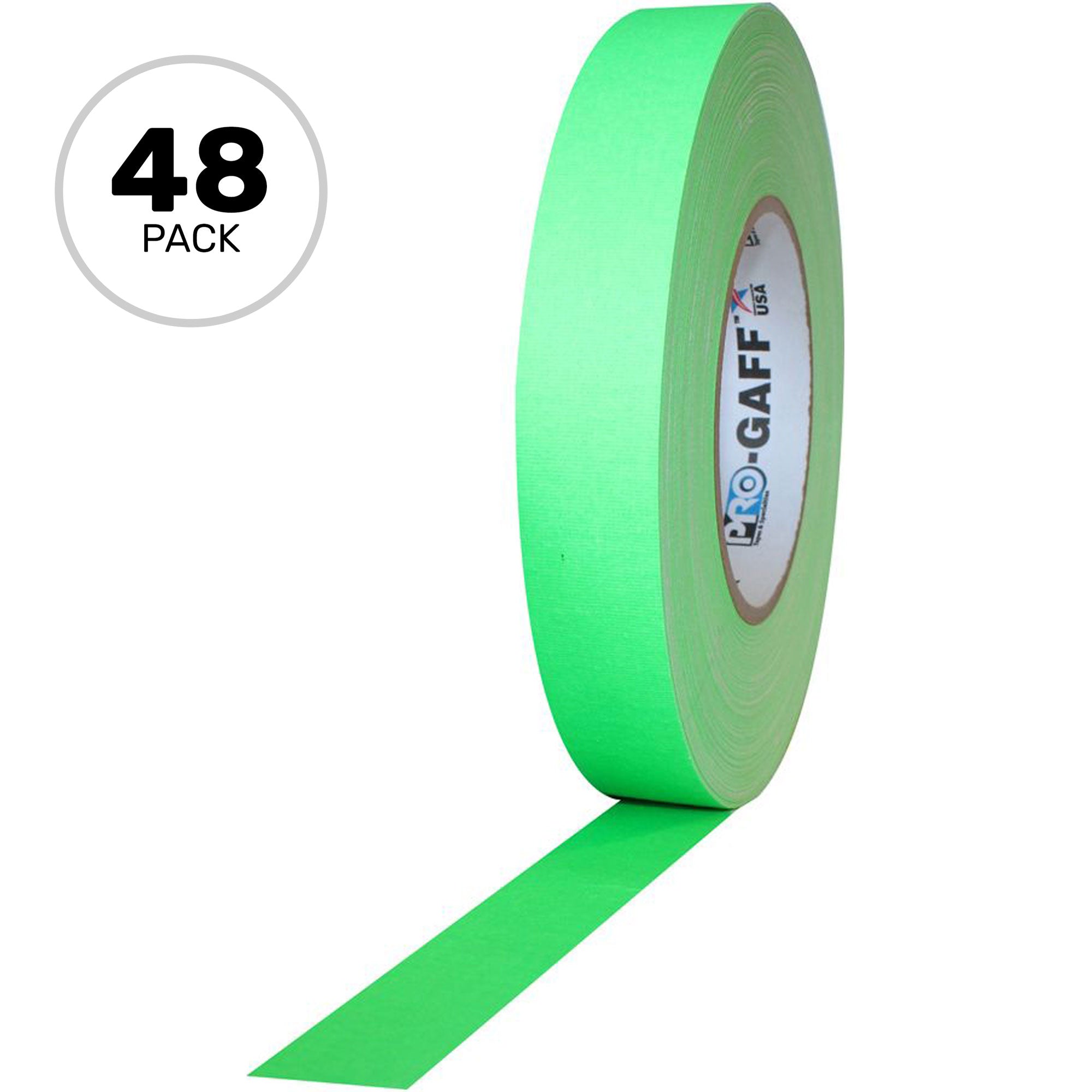 ProTapes Pro Gaff Premium Matte Cloth Gaffers Tape 1" x 50yds (Fluorescent Green, Case of 48)