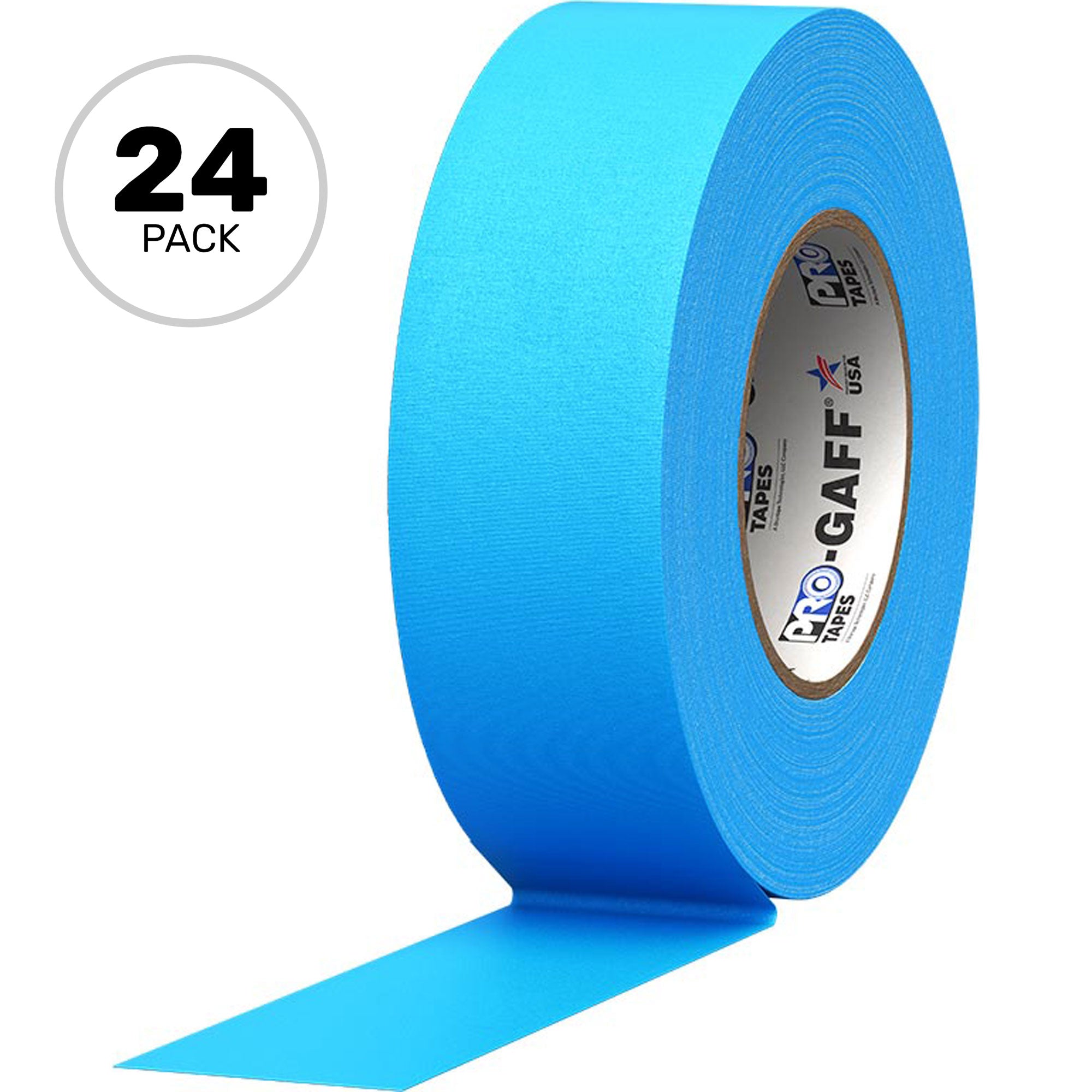 ProTapes Pro Gaff Premium Matte Cloth Gaffers Tape 2" x 50yds (Fluorescent Blue, Case of 24)