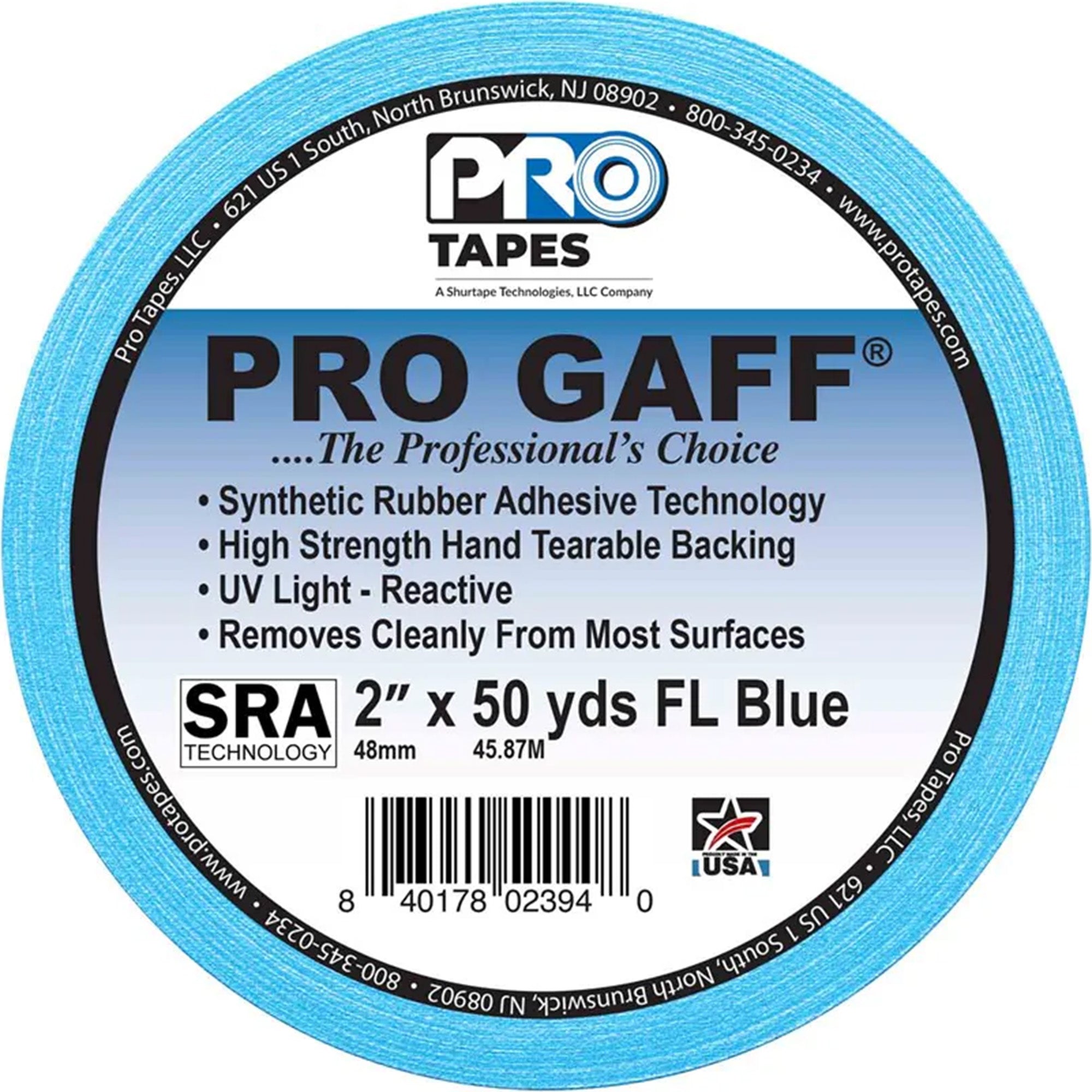 ProTapes Pro Gaff Premium Matte Cloth Gaffers Tape 2" x 50yds (Fluorescent Blue, Case of 24)