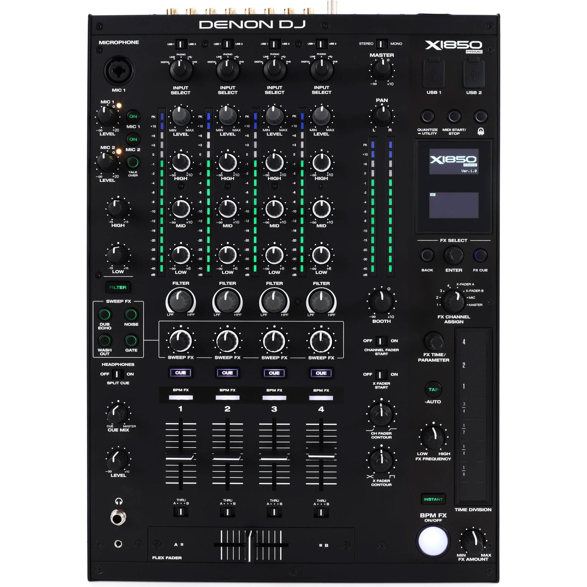 Denon DJ X1850 Prime Professional 4-Channel DJ Club Mixer with Smart Hub