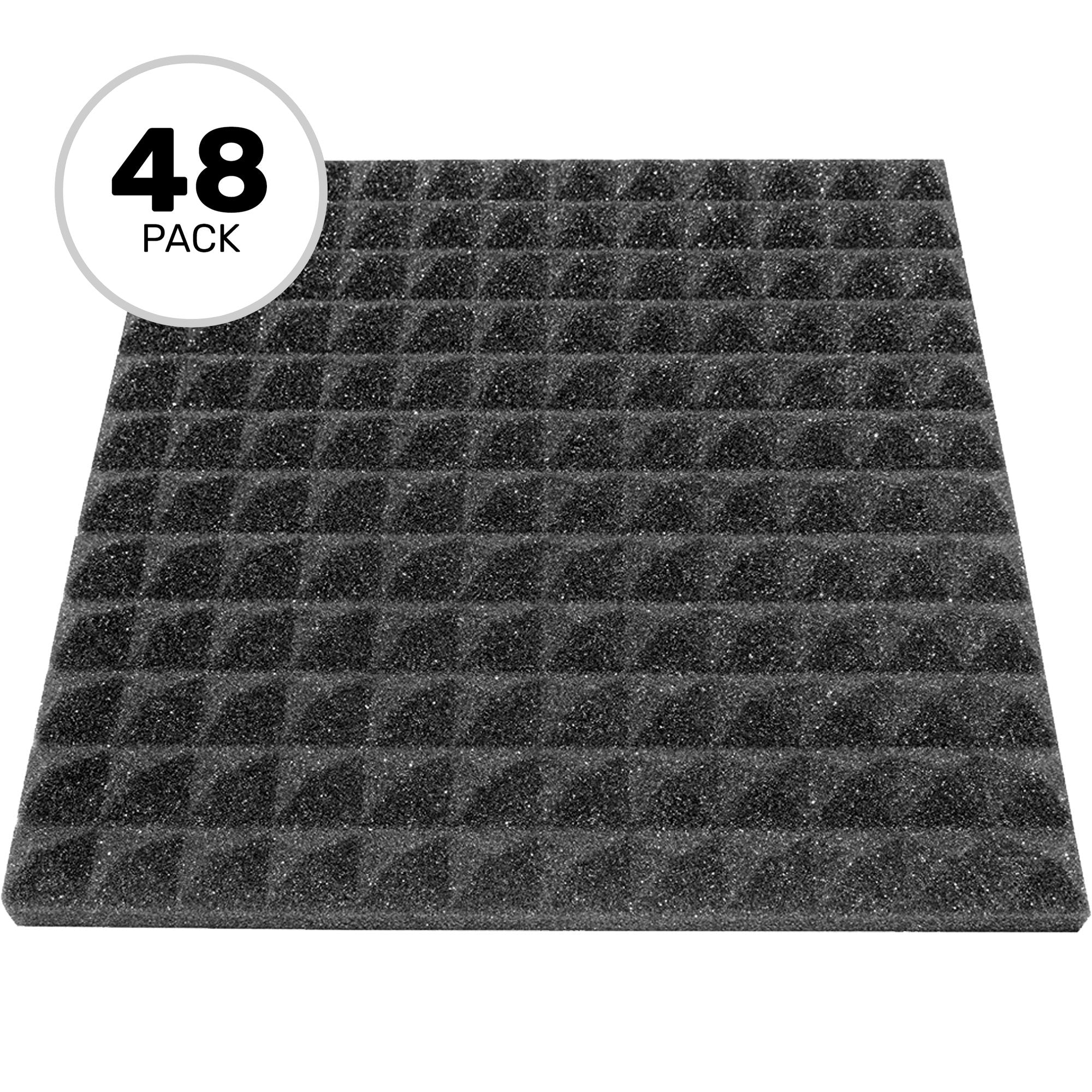 Performance Audio 12" x 12" x 1" Pyramid Acoustic Foam Tile (Charcoal, 48 Pack)