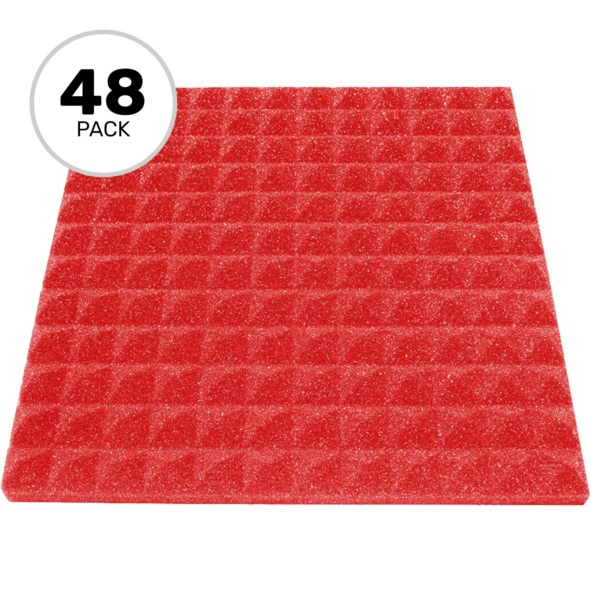 Performance Audio 12" x 12" x 1" Pyramid Acoustic Foam Tile (Red, 48 Pack)