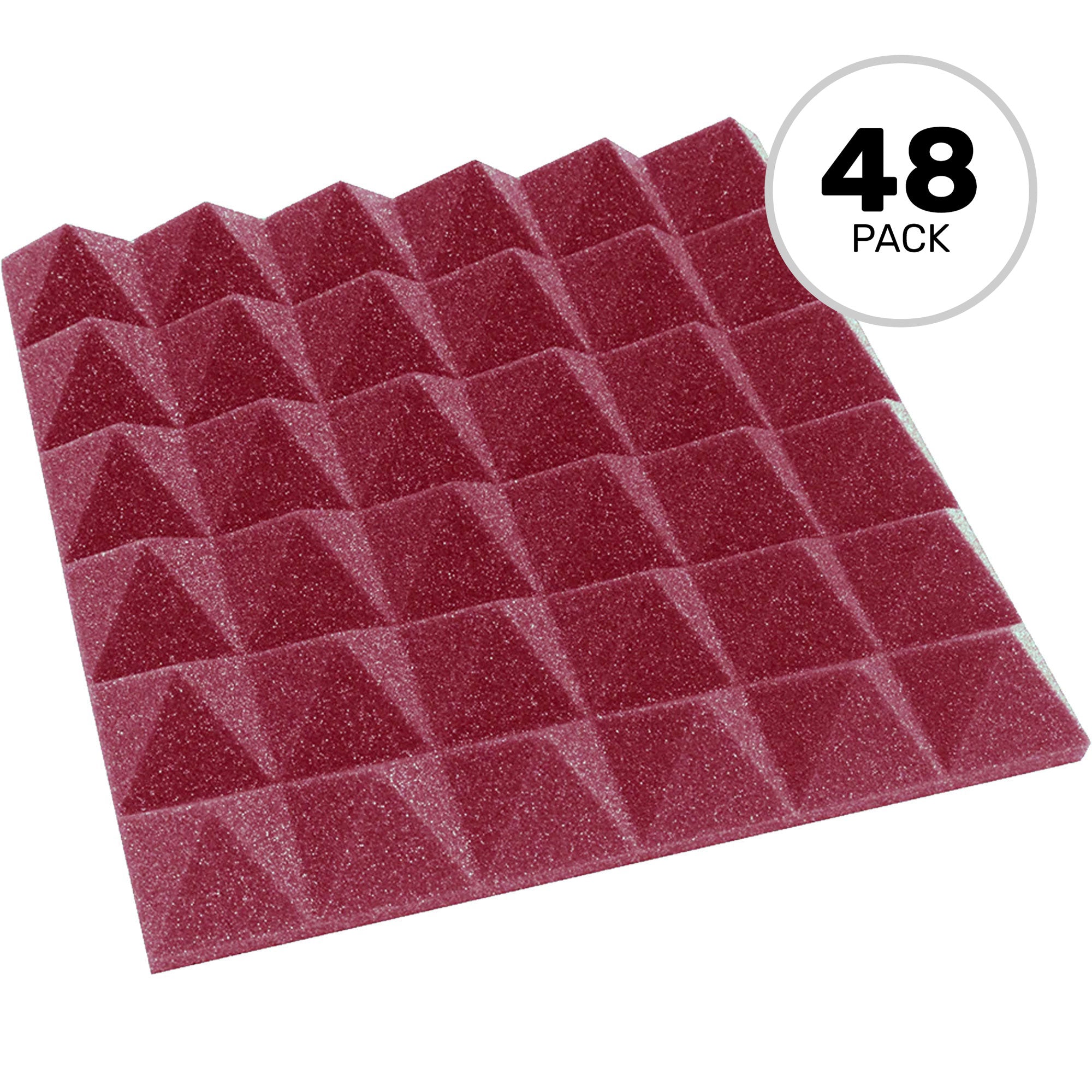 Performance Audio 12" x 12" x 2" Pyramid Acoustic Foam Tile (Burgundy, 48 Pack)