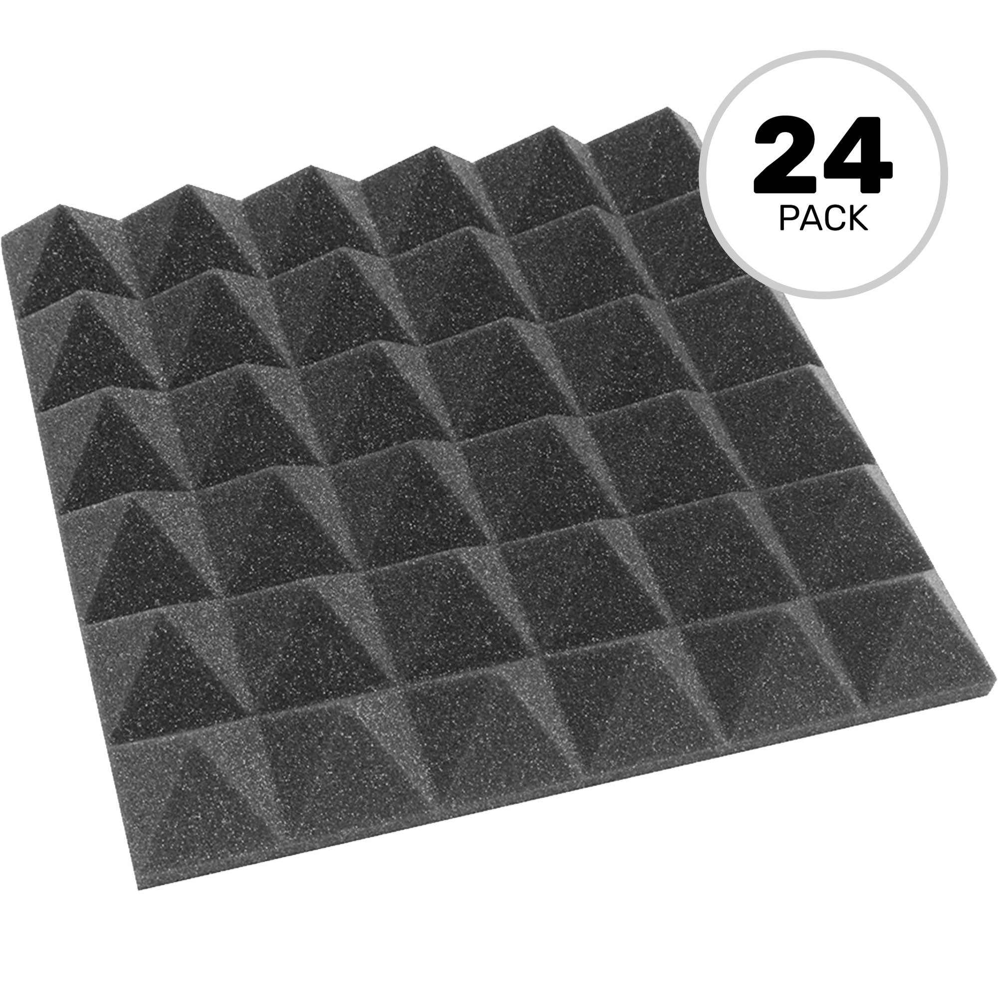 Performance Audio 12" x 12" x 2" Pyramid Acoustic Foam Tile (Charcoal, 24 Pack)