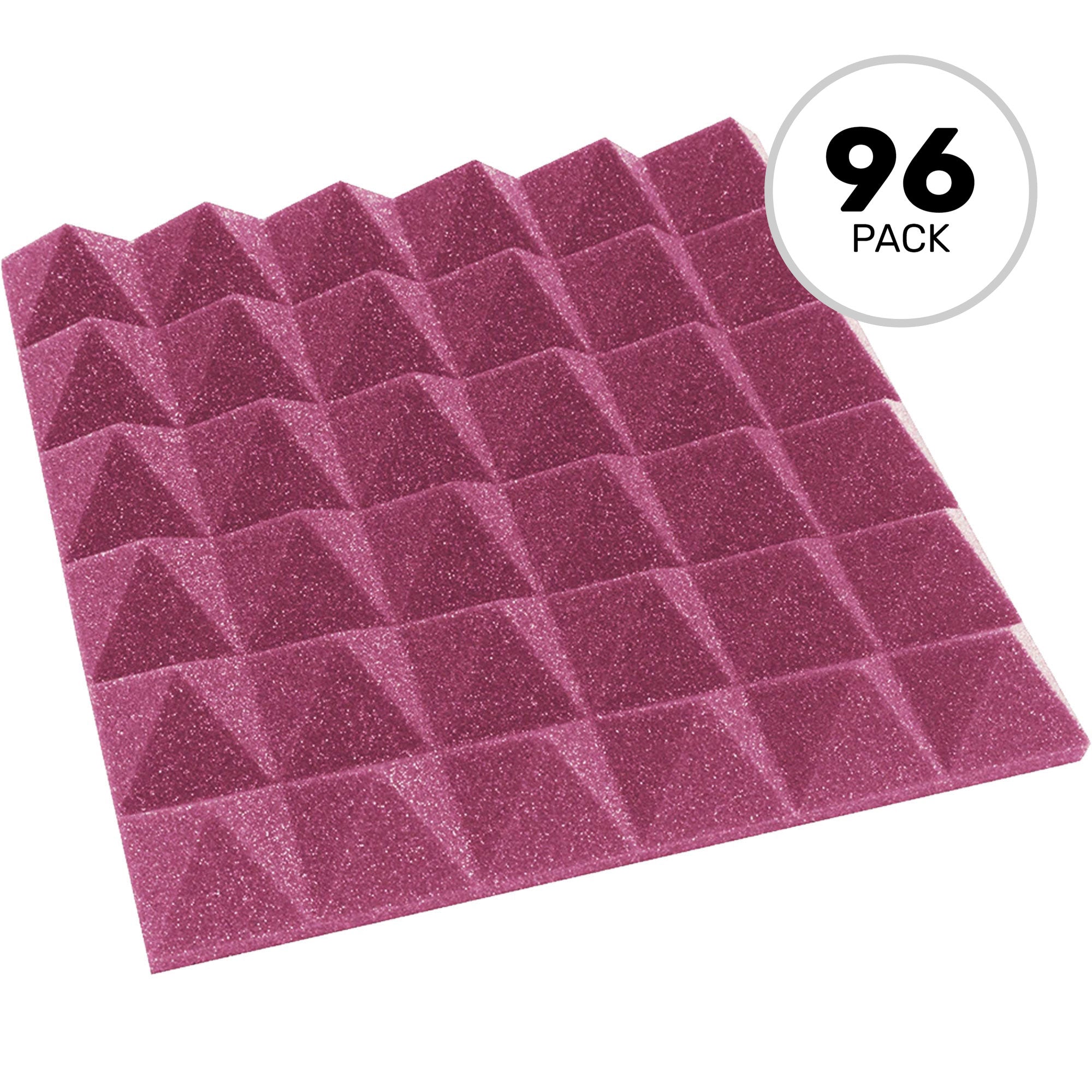 Performance Audio 12" x 12" x 2" Pyramid Acoustic Foam Tile (Plum, 96 Pack)