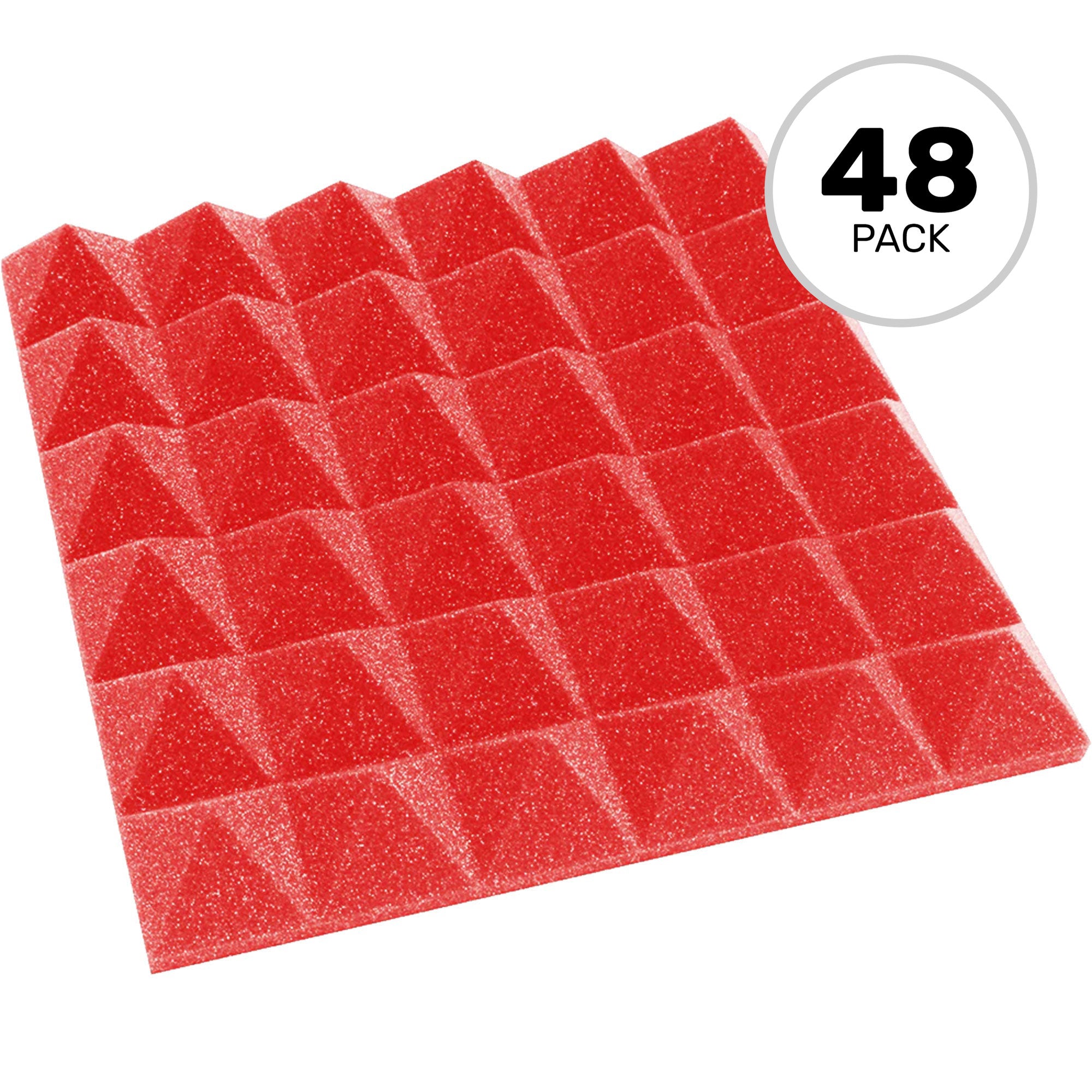 Performance Audio 12" x 12" x 2" Pyramid Acoustic Foam Tile (Red, 48 Pack)