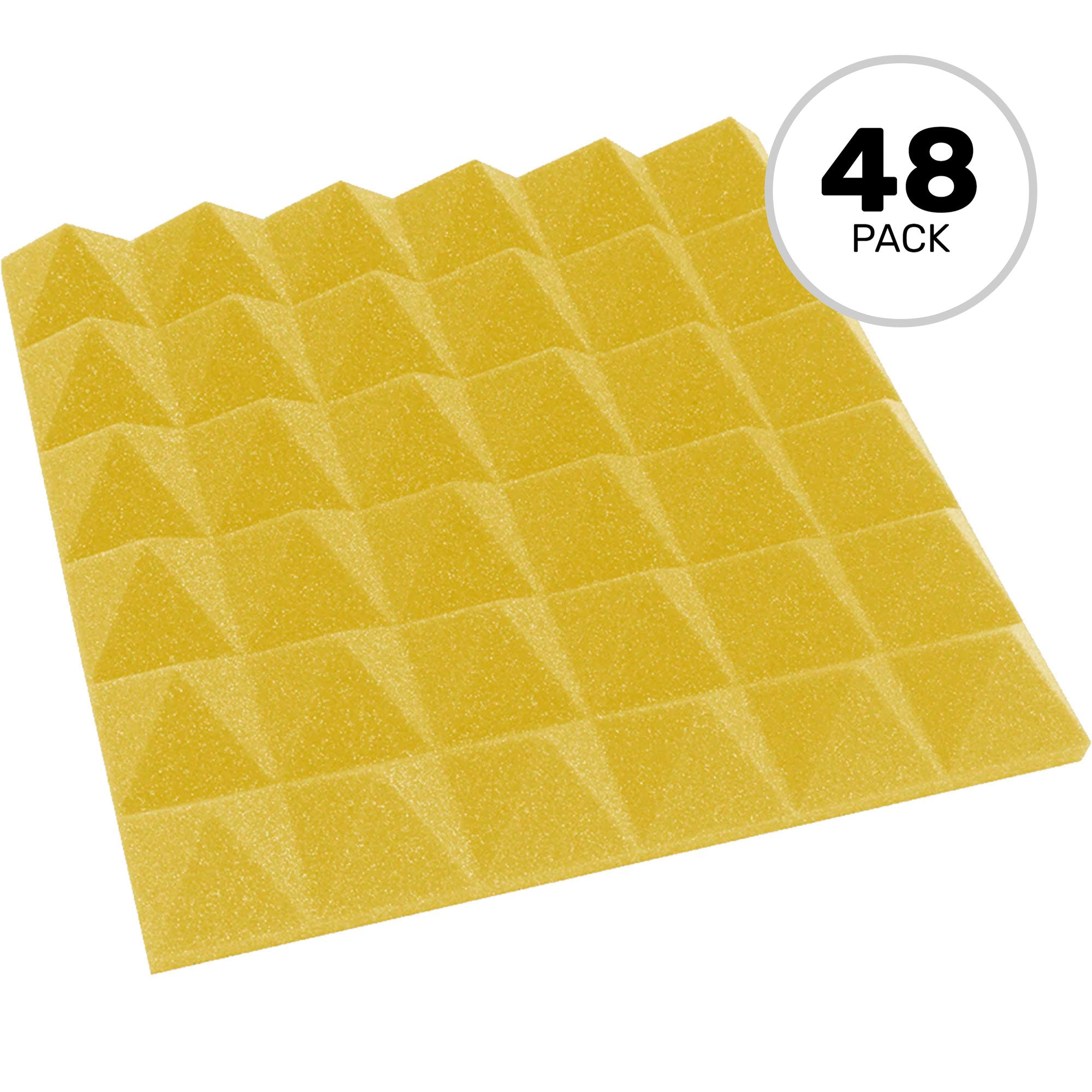 Performance Audio 12" x 12" x 2" Pyramid Acoustic Foam Tile (Yellow, 48 Pack)