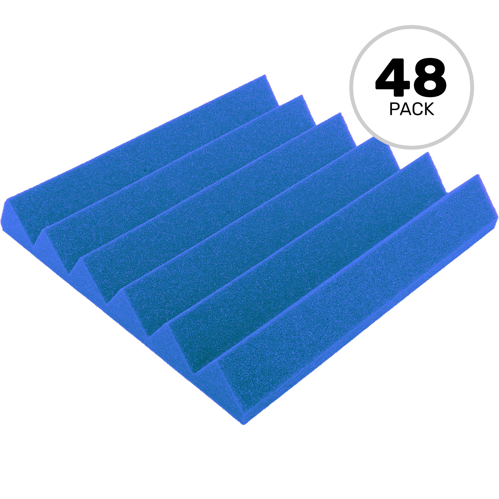 Performance Audio 12" x 12" x 2" Wedge Acoustic Foam Tile (Blue, 48 Pack)