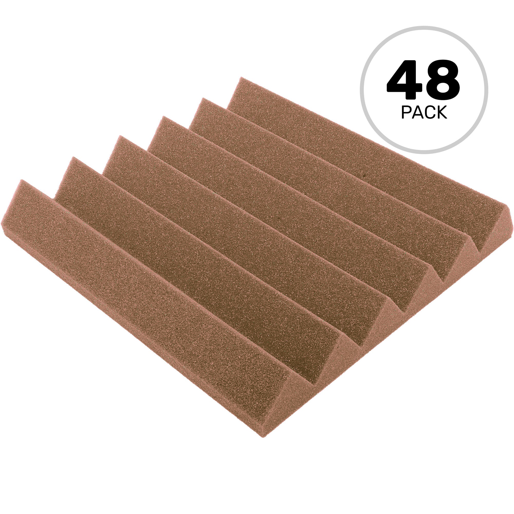 Performance Audio 12" x 12" x 2" Wedge Acoustic Foam Tile (Brown, 48 Pack)