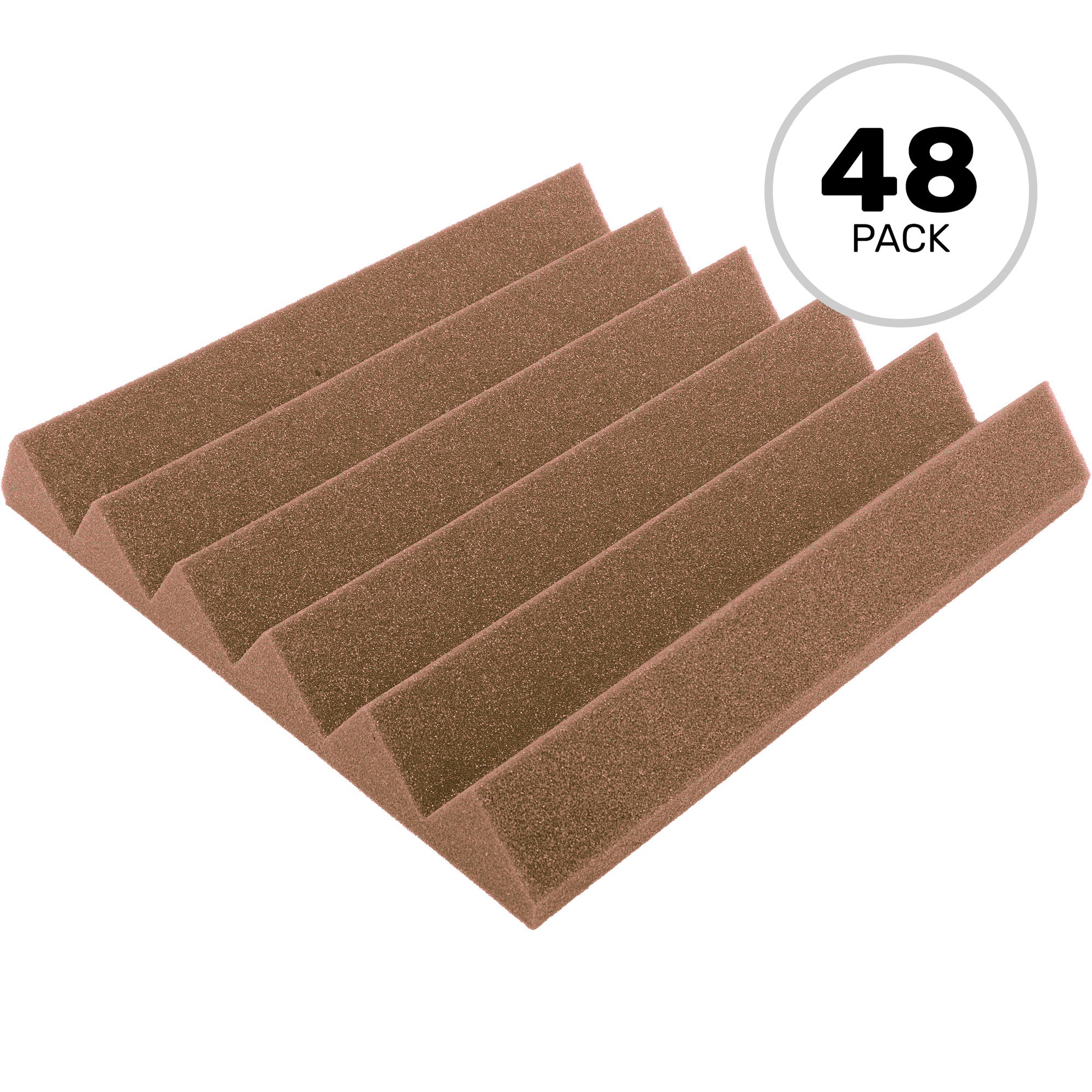 Performance Audio 12" x 12" x 2" Wedge Acoustic Foam Tile (Brown, 48 Pack)