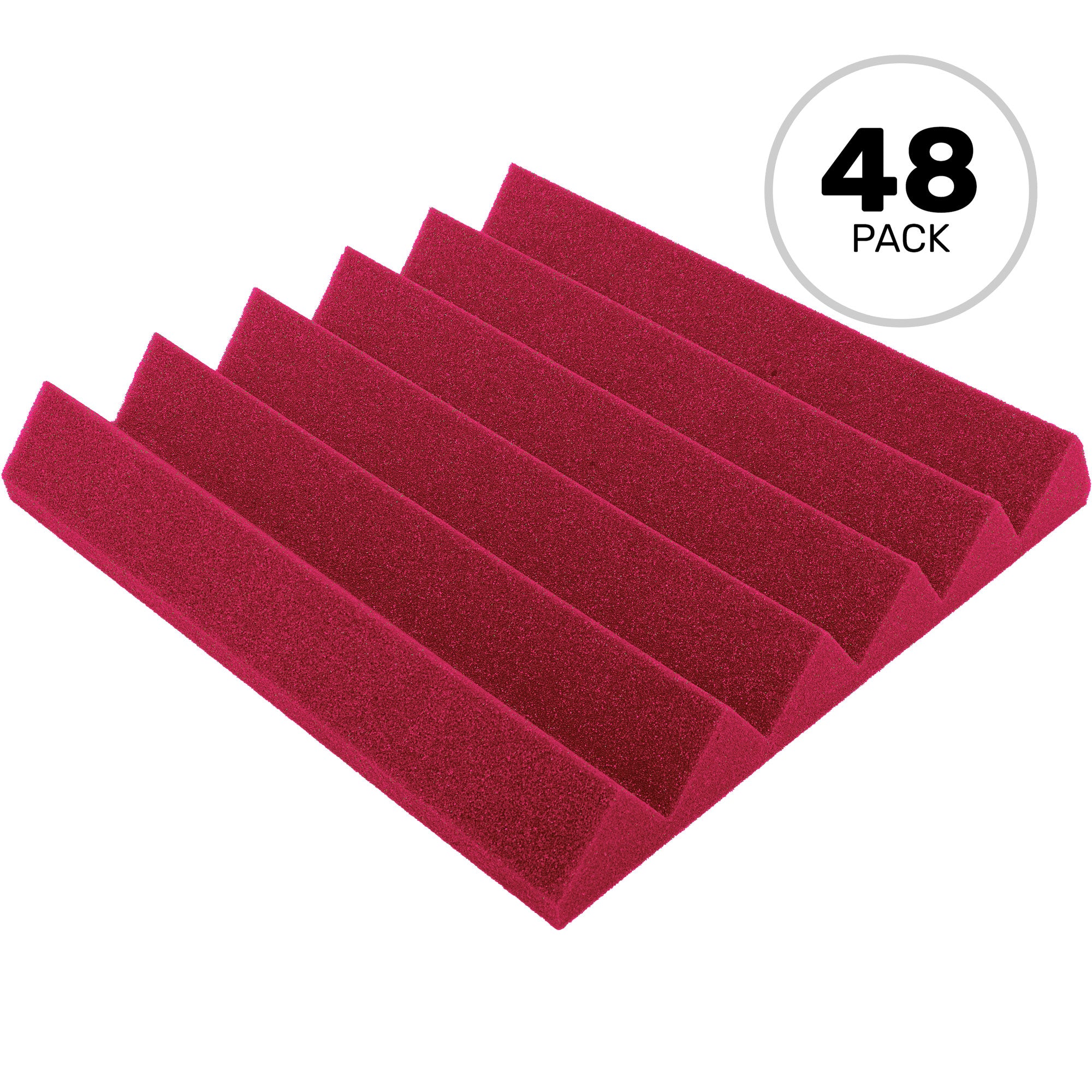 Performance Audio 12" x 12" x 2" Wedge Acoustic Foam Tile (Burgundy, 48 Pack)