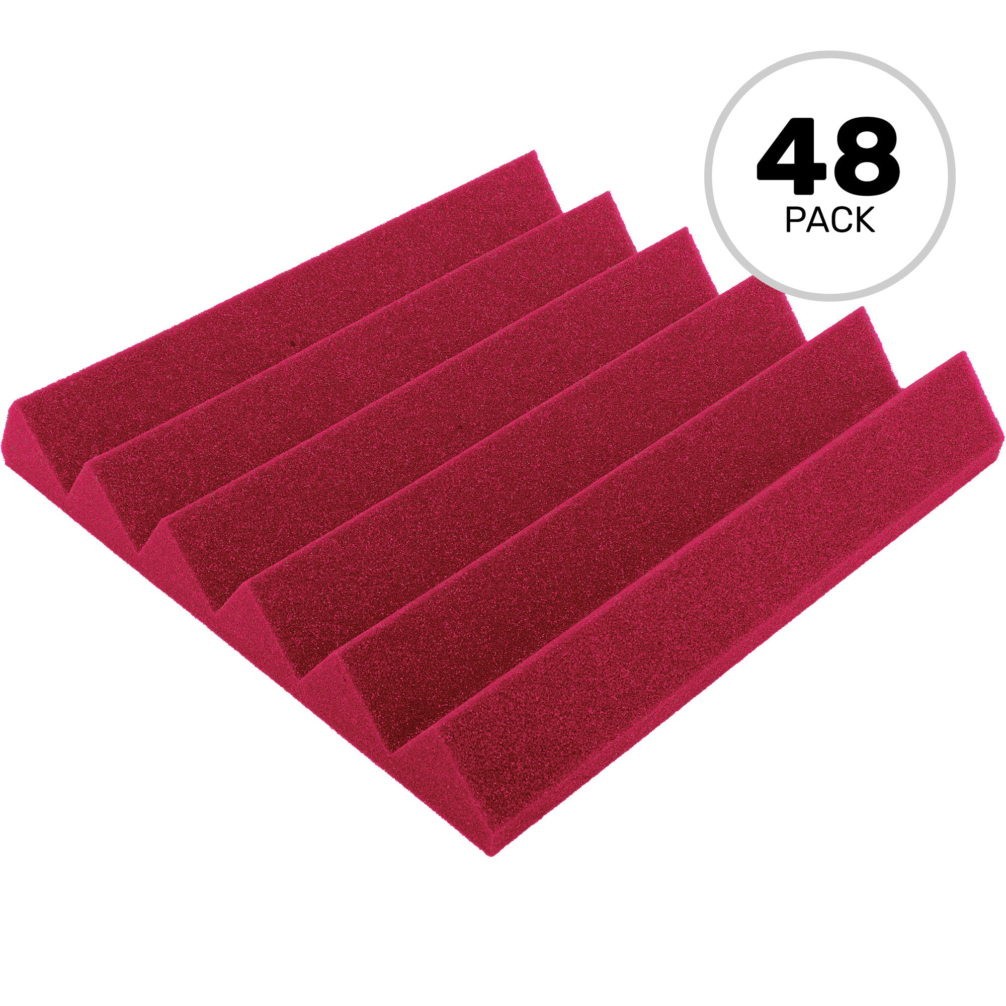 Performance Audio 12" x 12" x 2" Wedge Acoustic Foam Tile (Burgundy, 48 Pack)