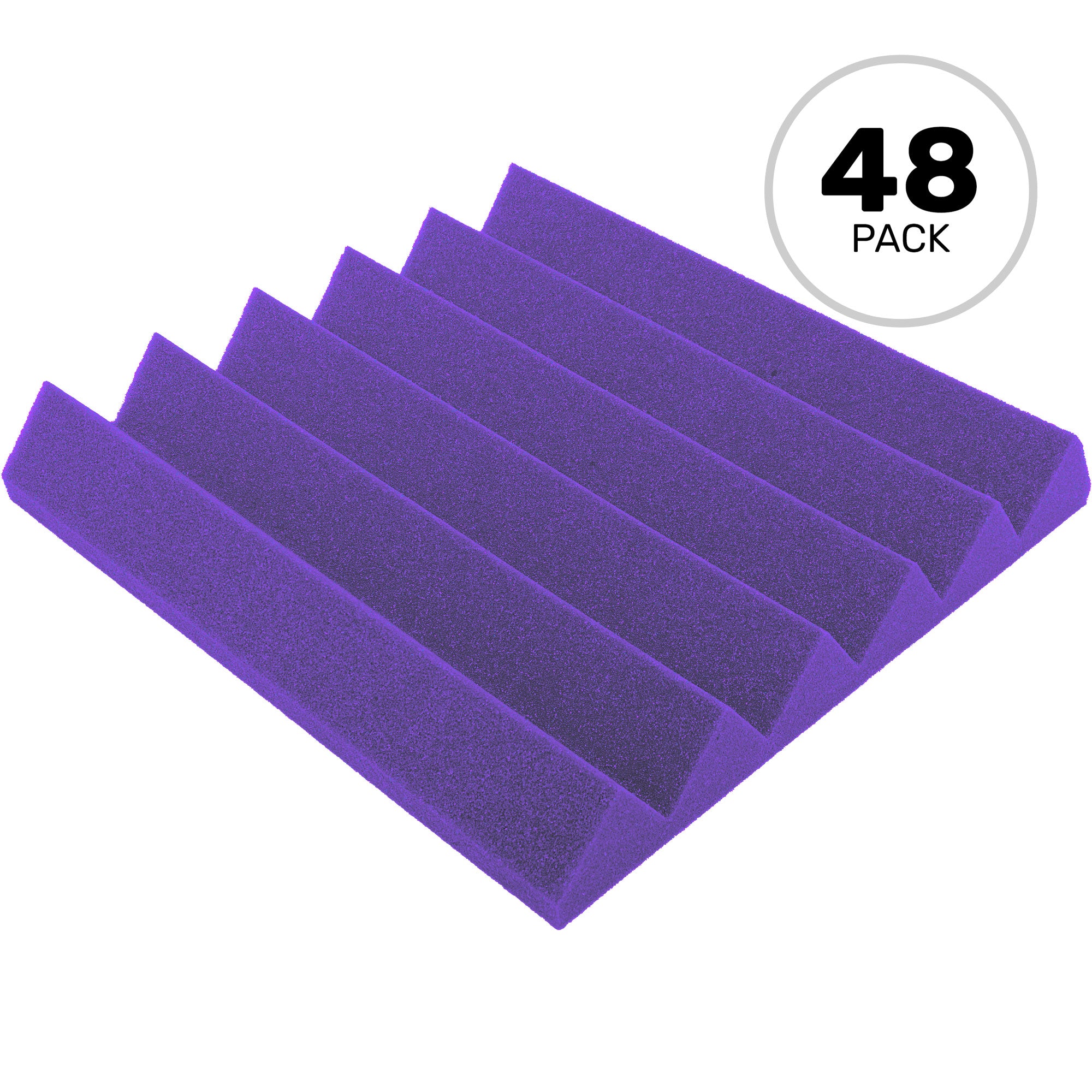 Performance Audio 12" x 12" x 2" Wedge Acoustic Foam Tile (Purple, 48 Pack)