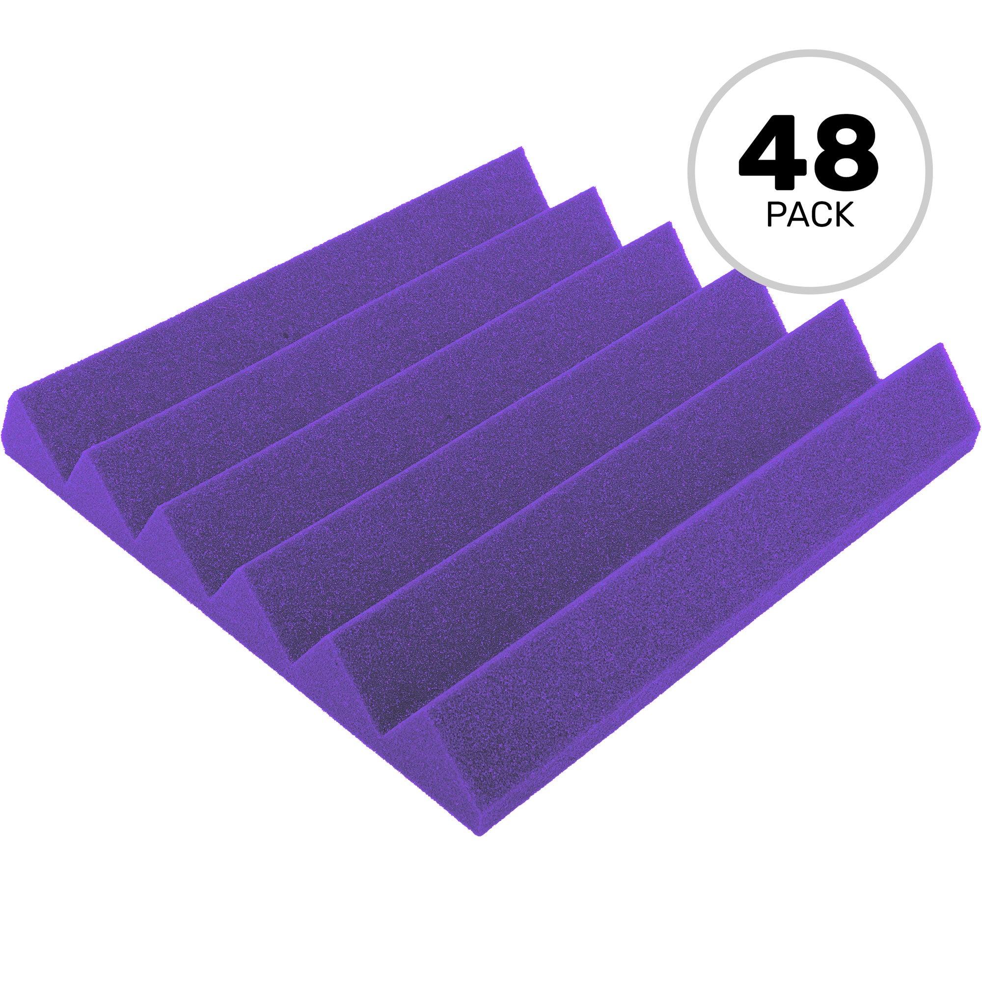 Performance Audio 12" x 12" x 2" Wedge Acoustic Foam Tile (Purple, 48 Pack)