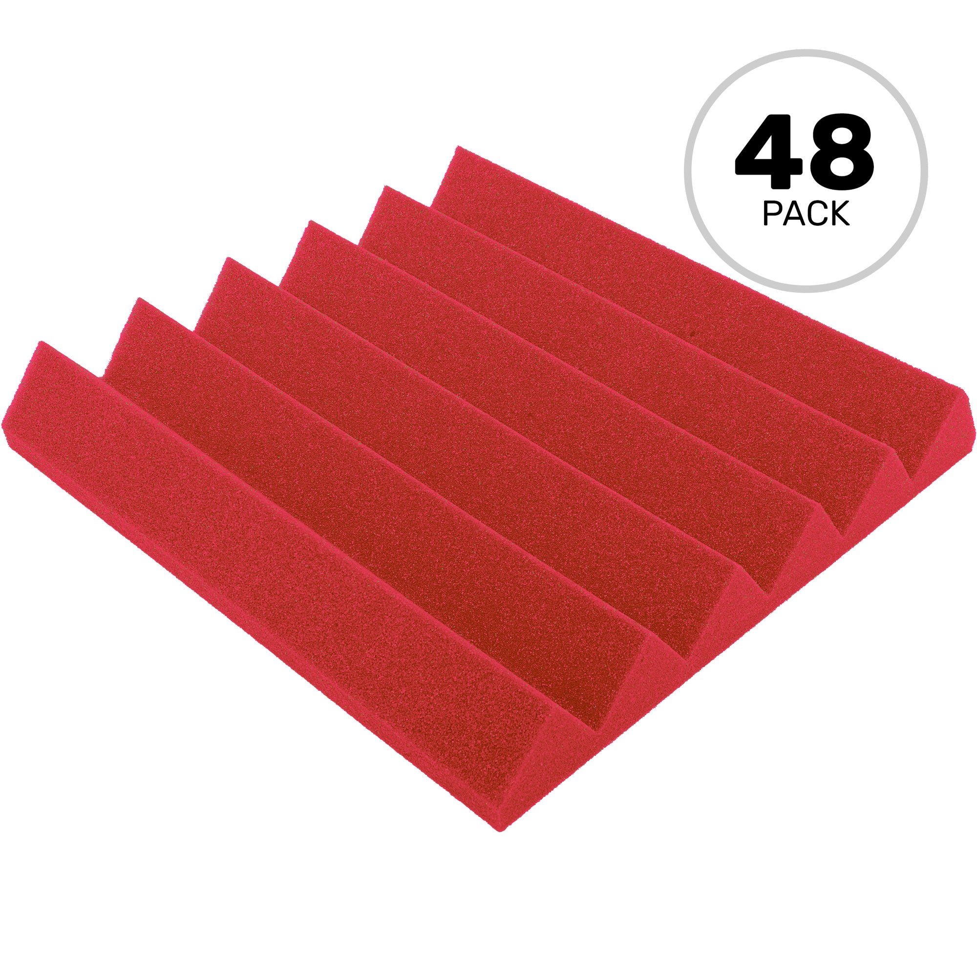 Performance Audio 12" x 12" x 2" Wedge Acoustic Foam Tile (Red, 48 Pack)