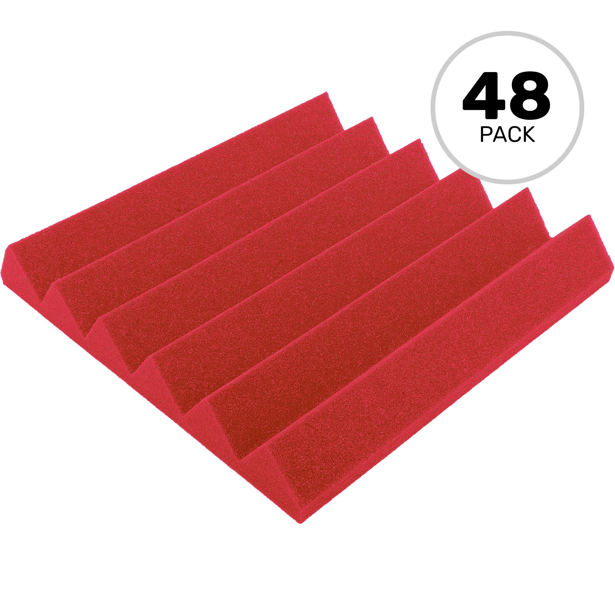 Performance Audio 12" x 12" x 2" Wedge Acoustic Foam Tile (Red, 48 Pack)