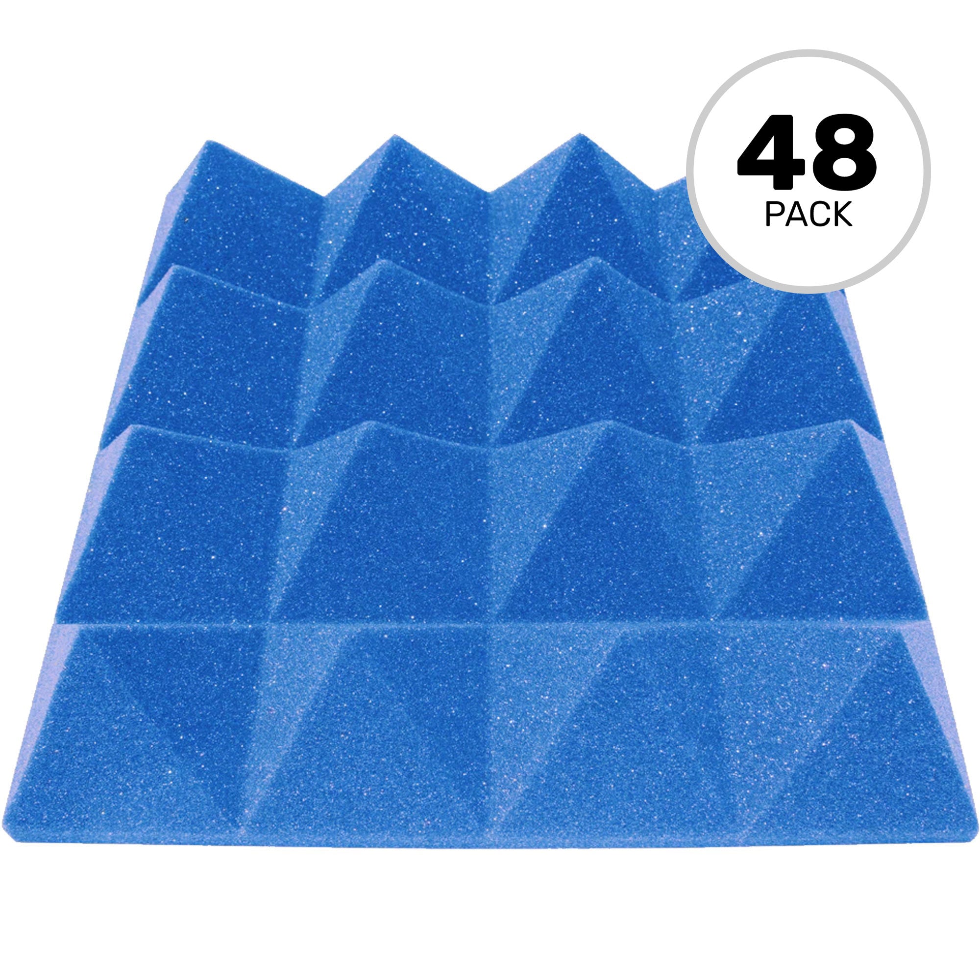 Performance Audio 12" x 12" x 3" Pyramid Acoustic Foam Tile (Blue, 48 Pack)