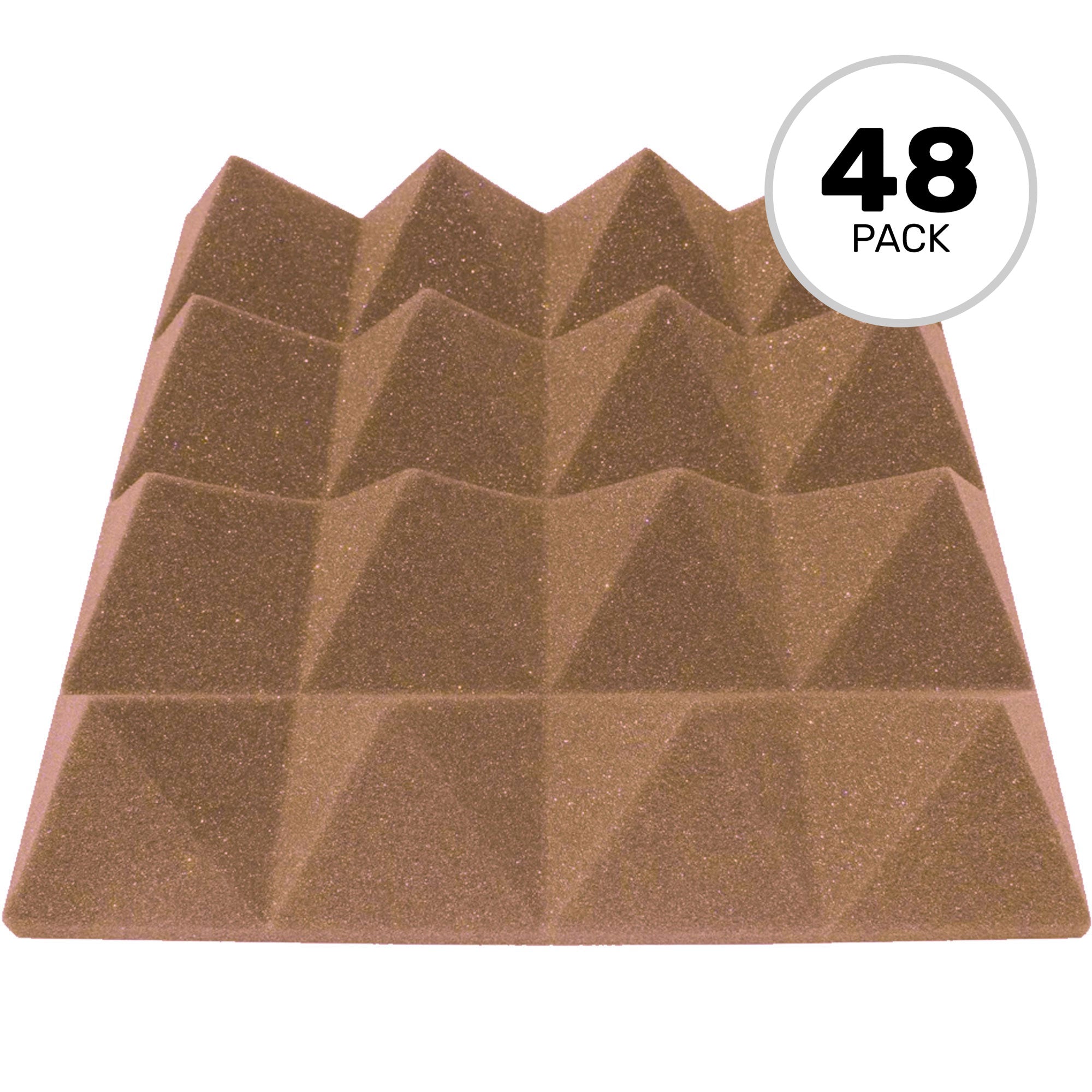 Performance Audio 12" x 12" x 3" Pyramid Acoustic Foam Tile (Brown, 48 Pack)