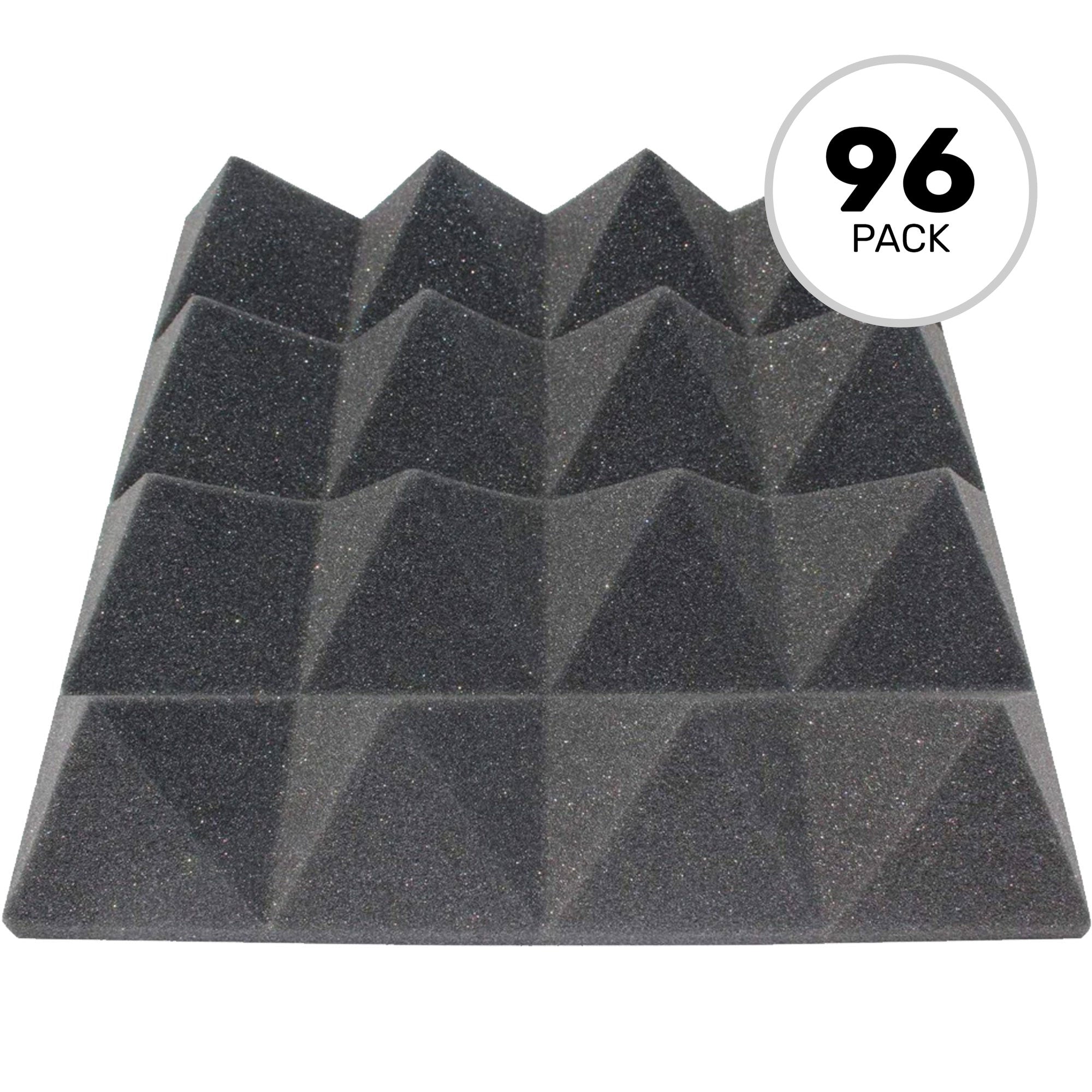 Performance Audio 12" x 12" x 3" Pyramid Acoustic Foam Tile (Charcoal, 96 Pack)