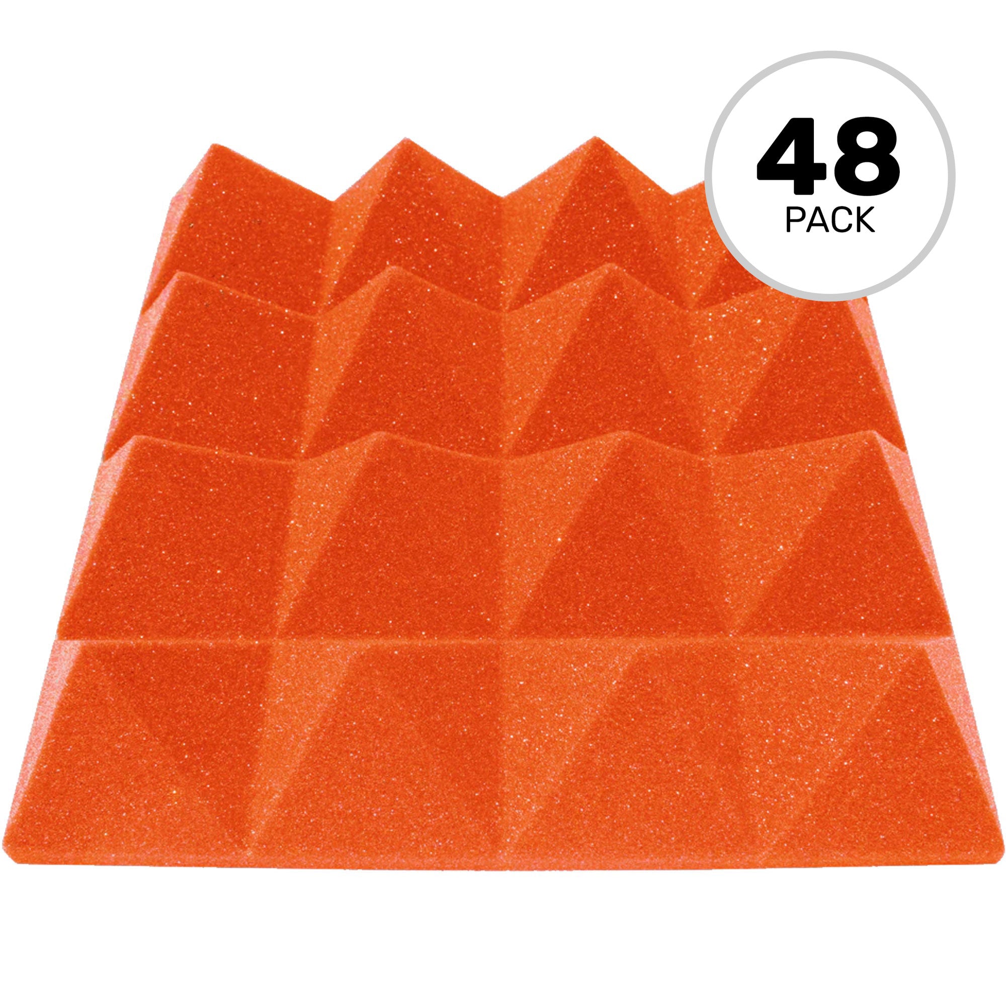 Performance Audio 12" x 12" x 3" Pyramid Acoustic Foam Tile (Orange, 48 Pack)