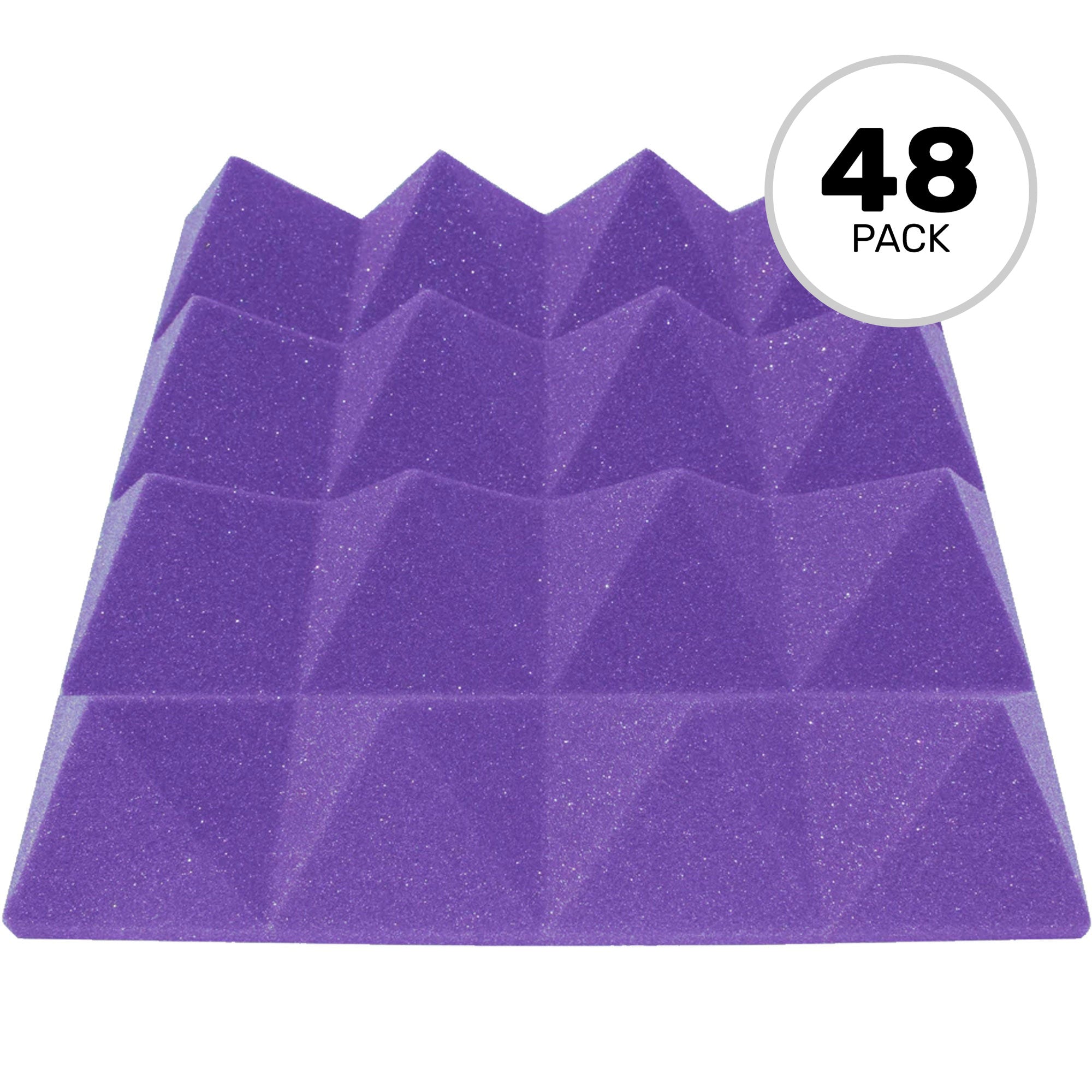 Performance Audio 12" x 12" x 3" Pyramid Acoustic Foam Tile (Purple, 48 Pack)