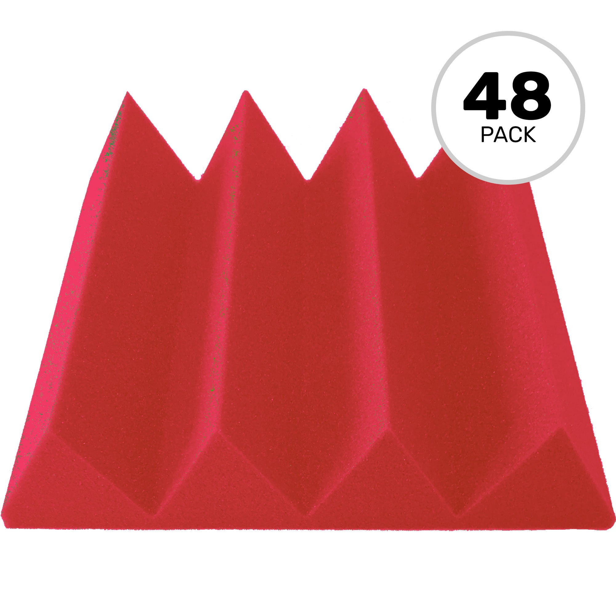 Performance Audio 12" x 12" x 3" Wedge Acoustic Foam Tile (Red, 48 Pack)