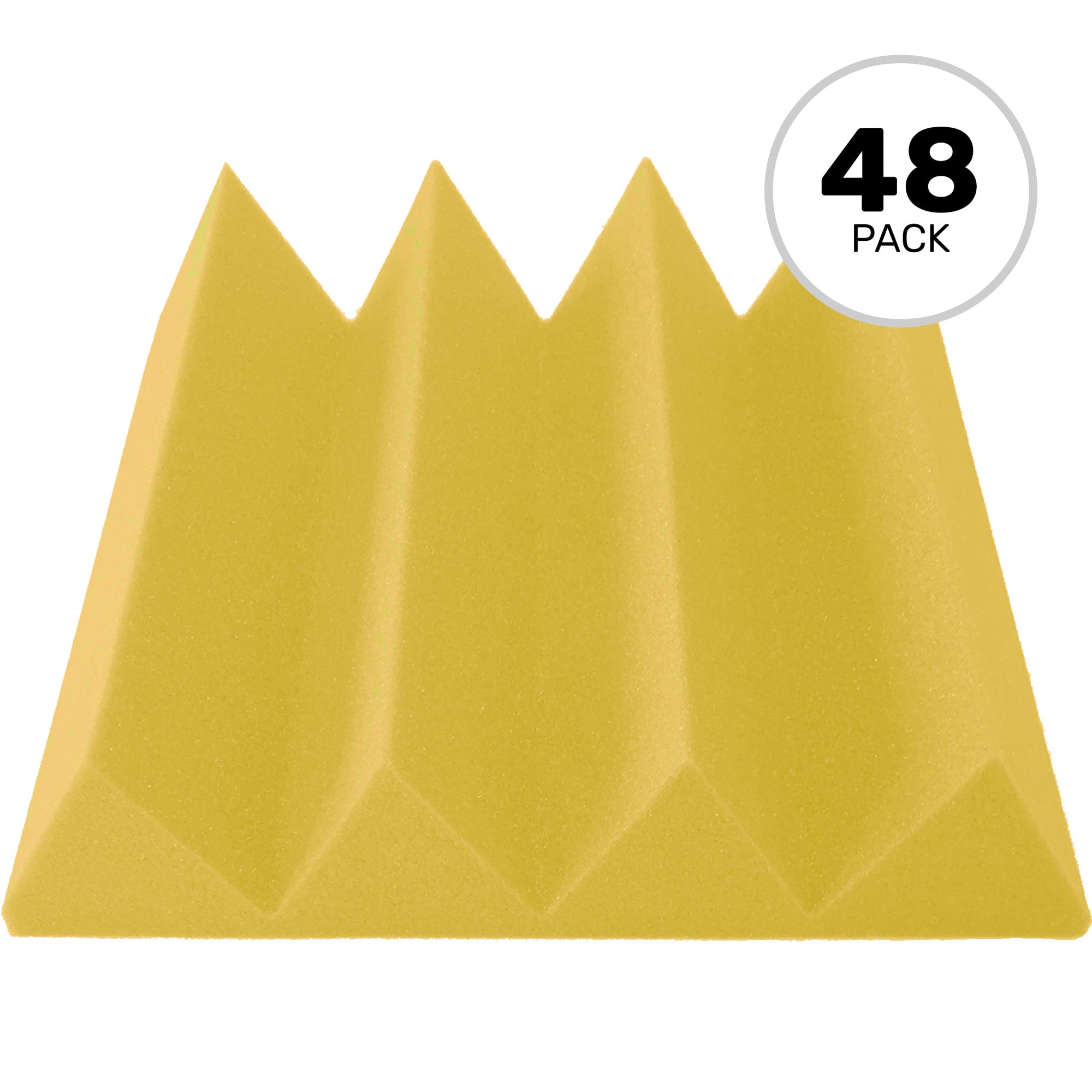 Performance Audio 12" x 12" x 3" Wedge Acoustic Foam Tile (Yellow, 48 Pack)