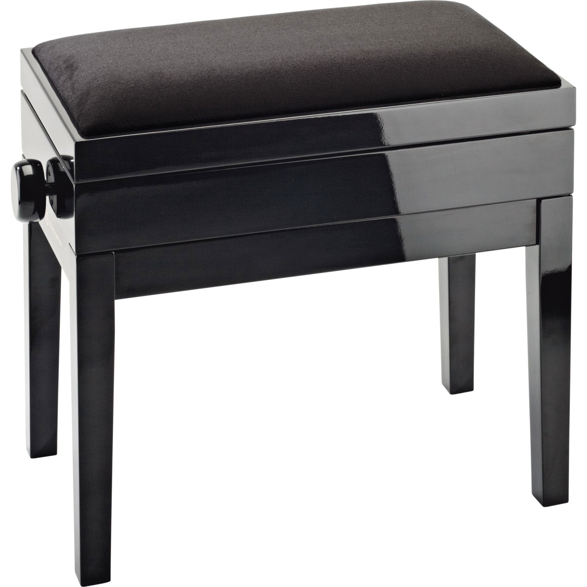 K&M Stands 13950 Piano Bench with Sheet Music Storage (Black Glossy, Black Velvet)