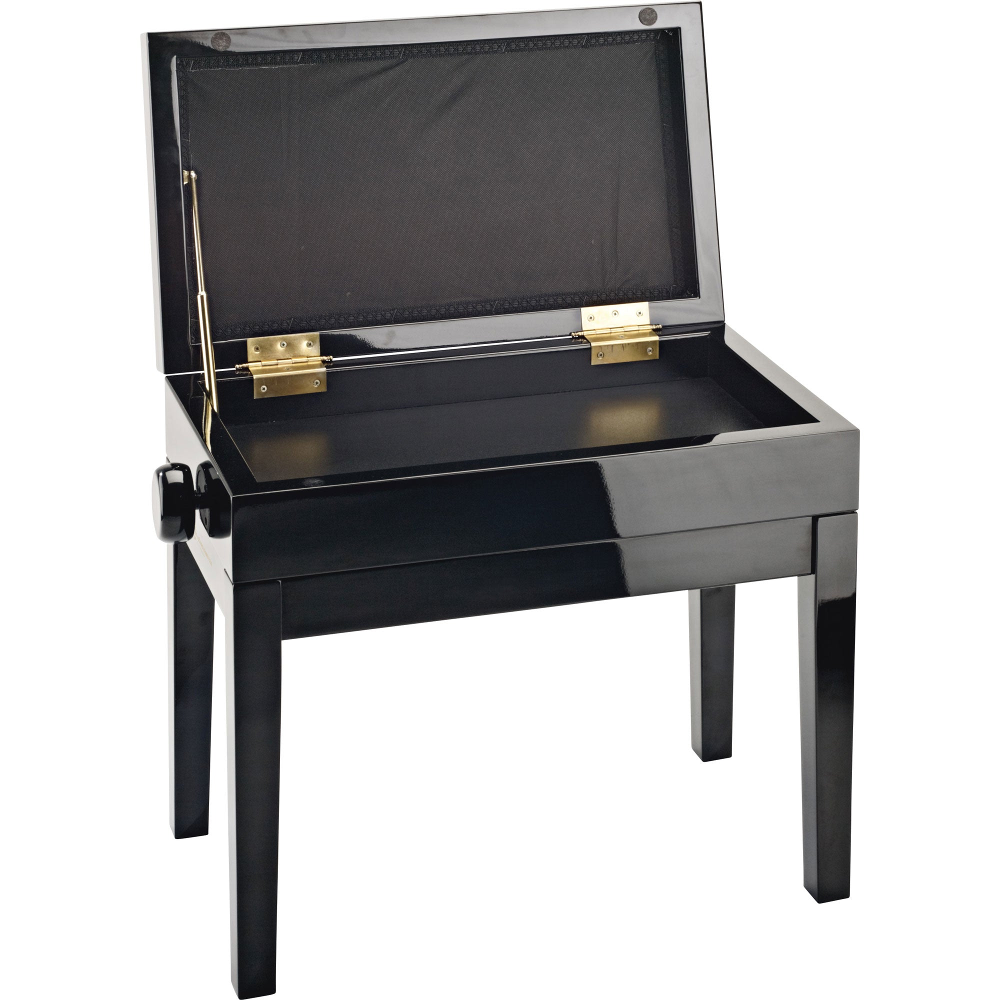 K&M Stands 13950 Piano Bench with Sheet Music Storage (Black Glossy, Black Velvet)