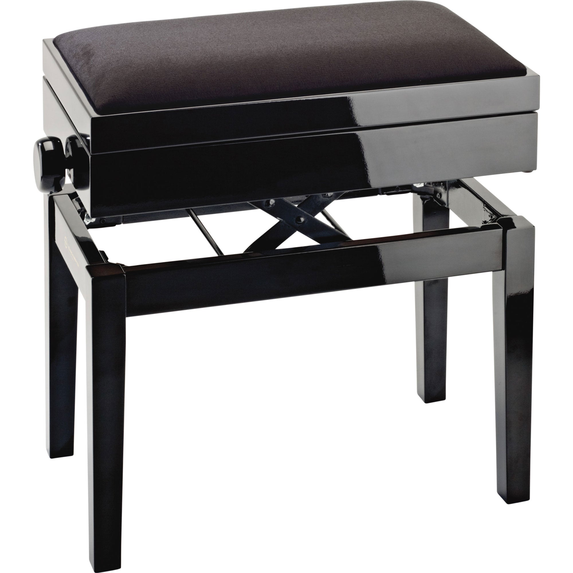 K&M Stands 13950 Piano Bench with Sheet Music Storage (Black Glossy, Black Velvet)