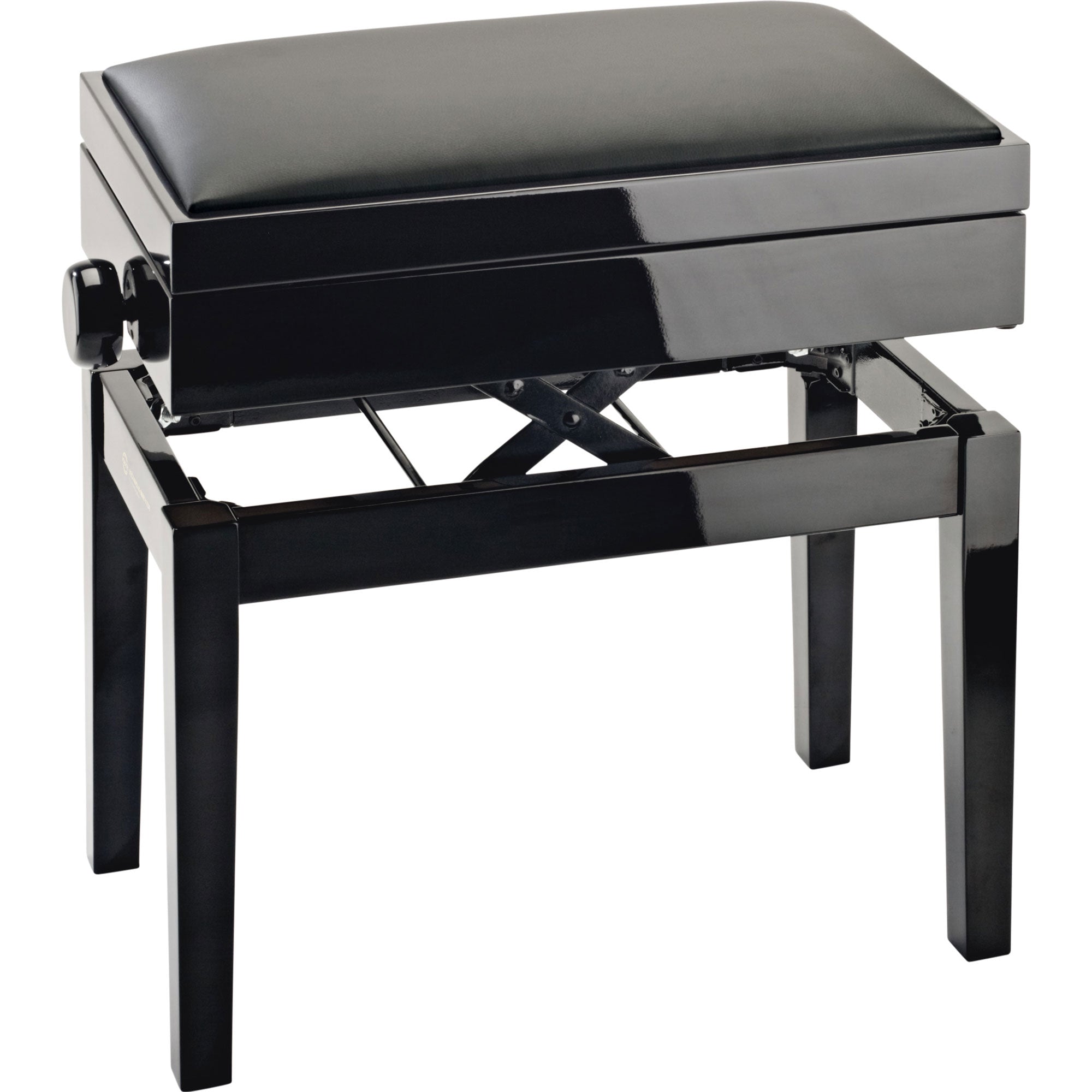 K&M Stands 13951 Piano Bench with Sheet Music Storage (Black Glossy, Black Leatherette)