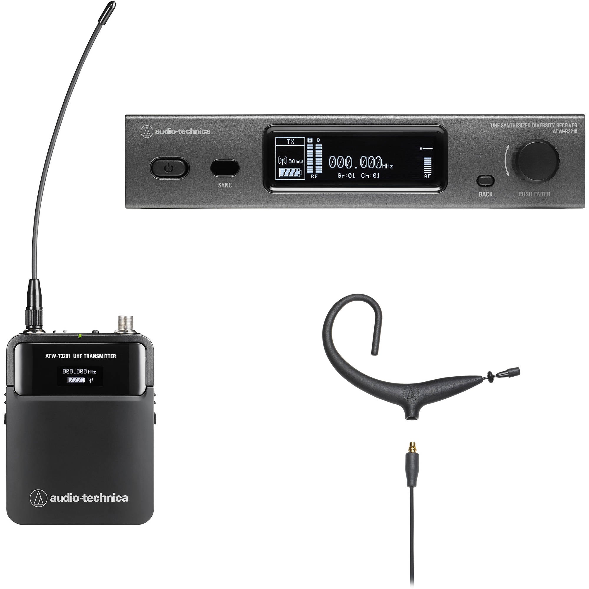 Audio-Technica ATW-3211/893x Wireless Omni MicroEarset Microphone System (Black, 530-590 MHz)