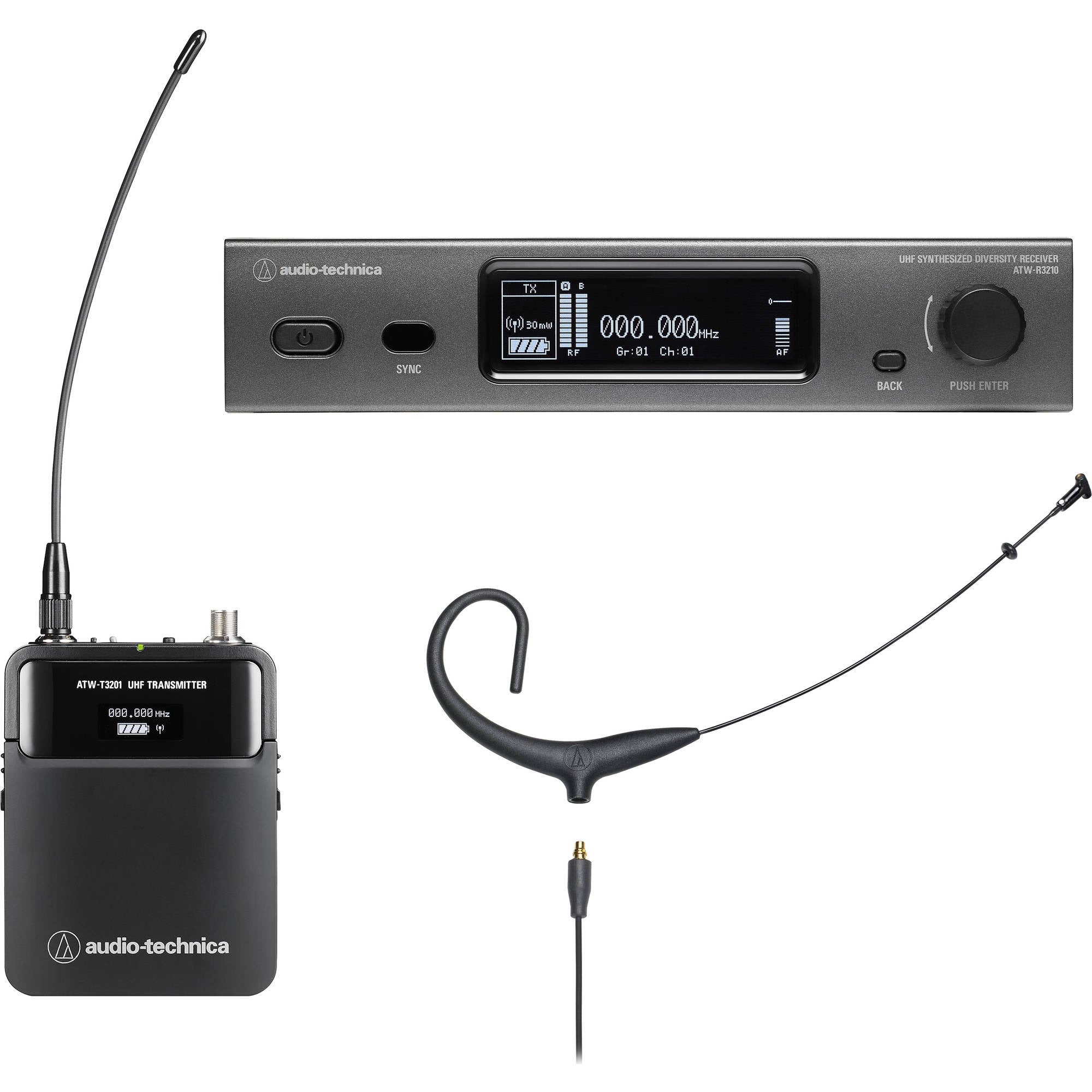 Audio-Technica ATW-3211/894x Cardioid Earset Wireless Microphone System (Black, 530-590 MHz)