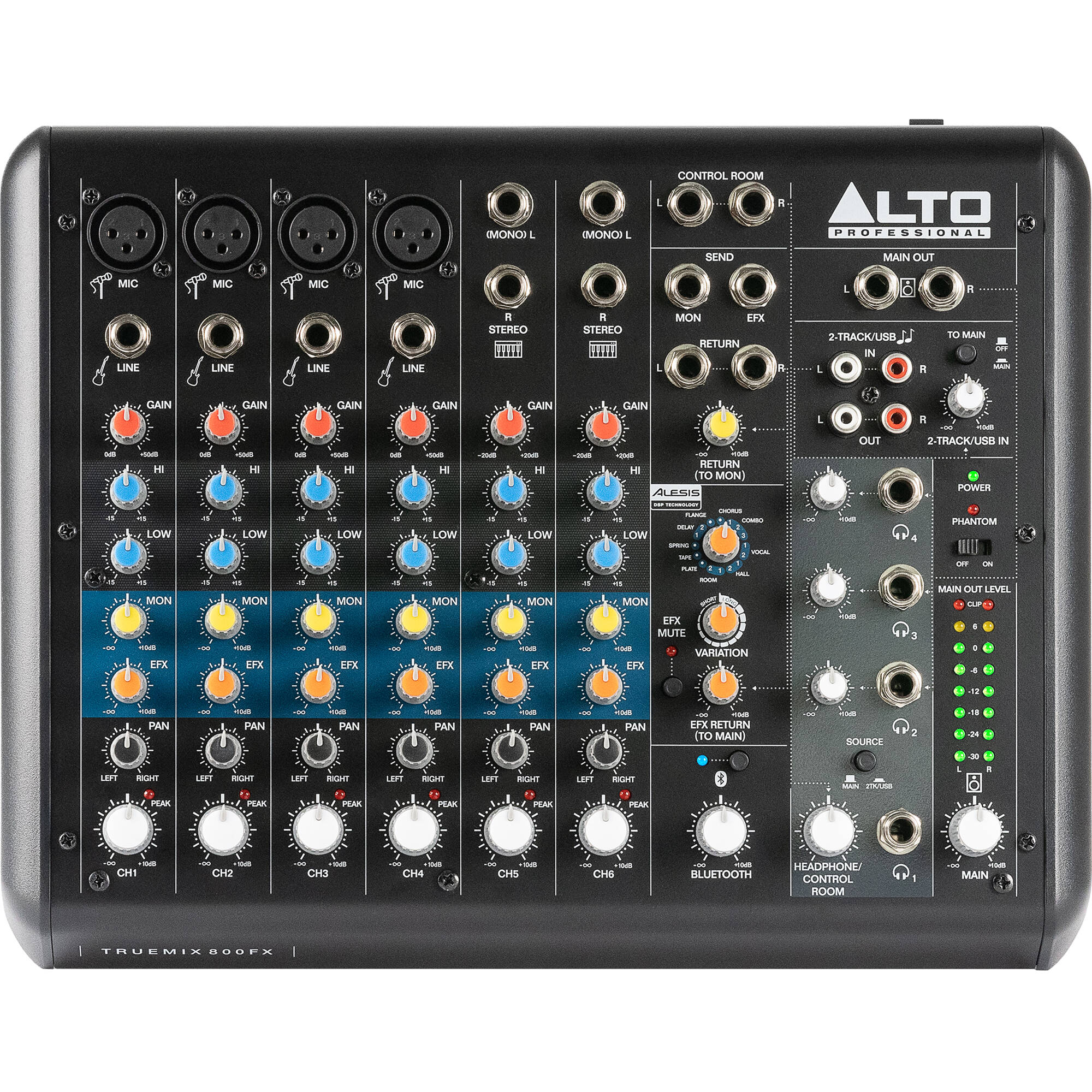 Alto Professional TrueMix 800 FX Portable 8-Channel Analog Mixer with USB, Bluetooth and Alesis FX