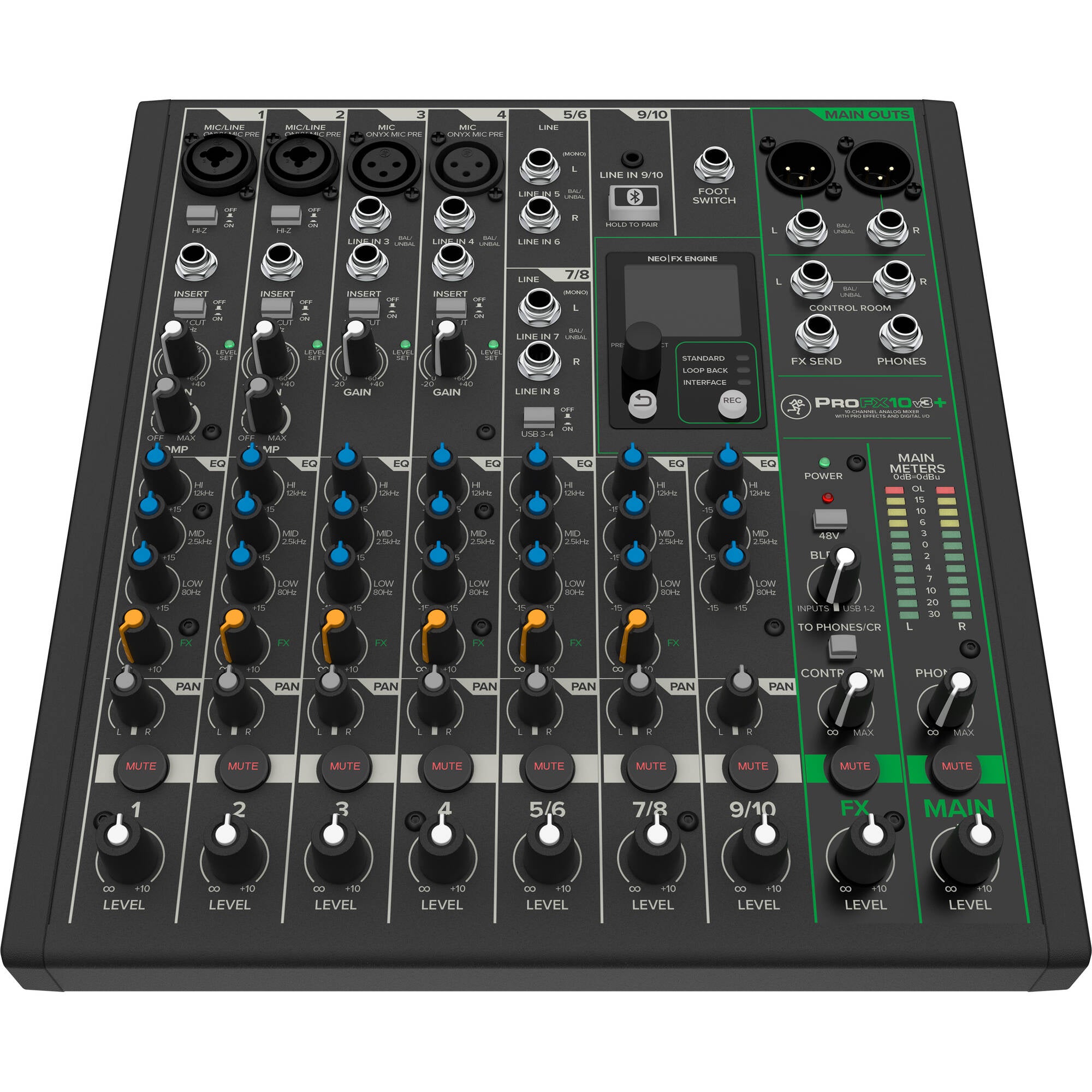 Mackie ProFX10v3+ 10-Channel Analog Mixer with Built-In FX, USB Recording, and Bluetooth