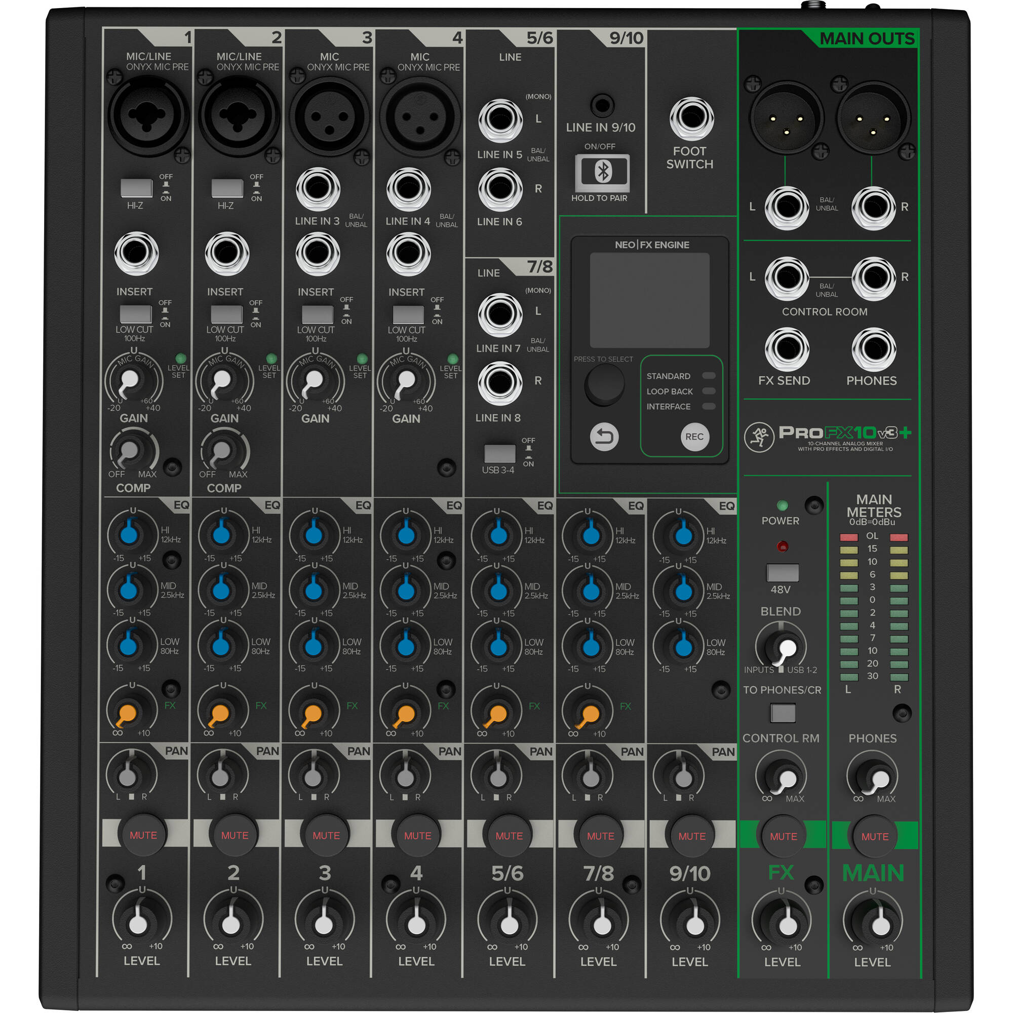 Mackie ProFX10v3+ 10-Channel Analog Mixer with Built-In FX, USB Recording, and Bluetooth