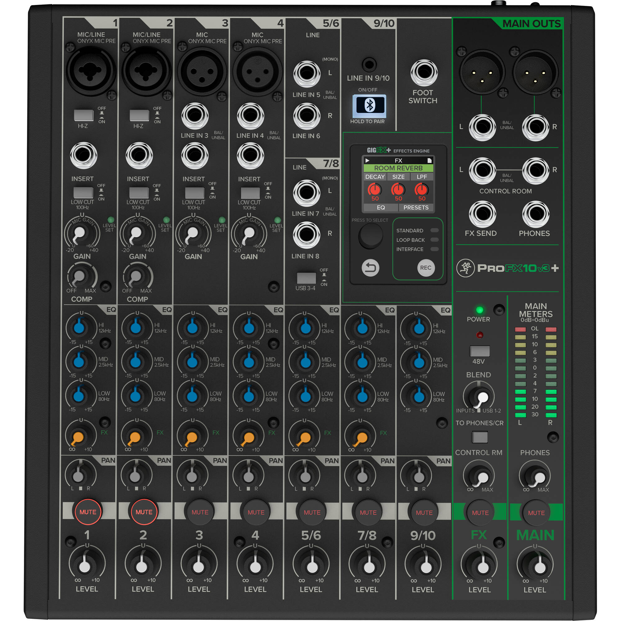 Mackie ProFX10v3+ 10-Channel Analog Mixer with Built-In FX, USB Recording, and Bluetooth