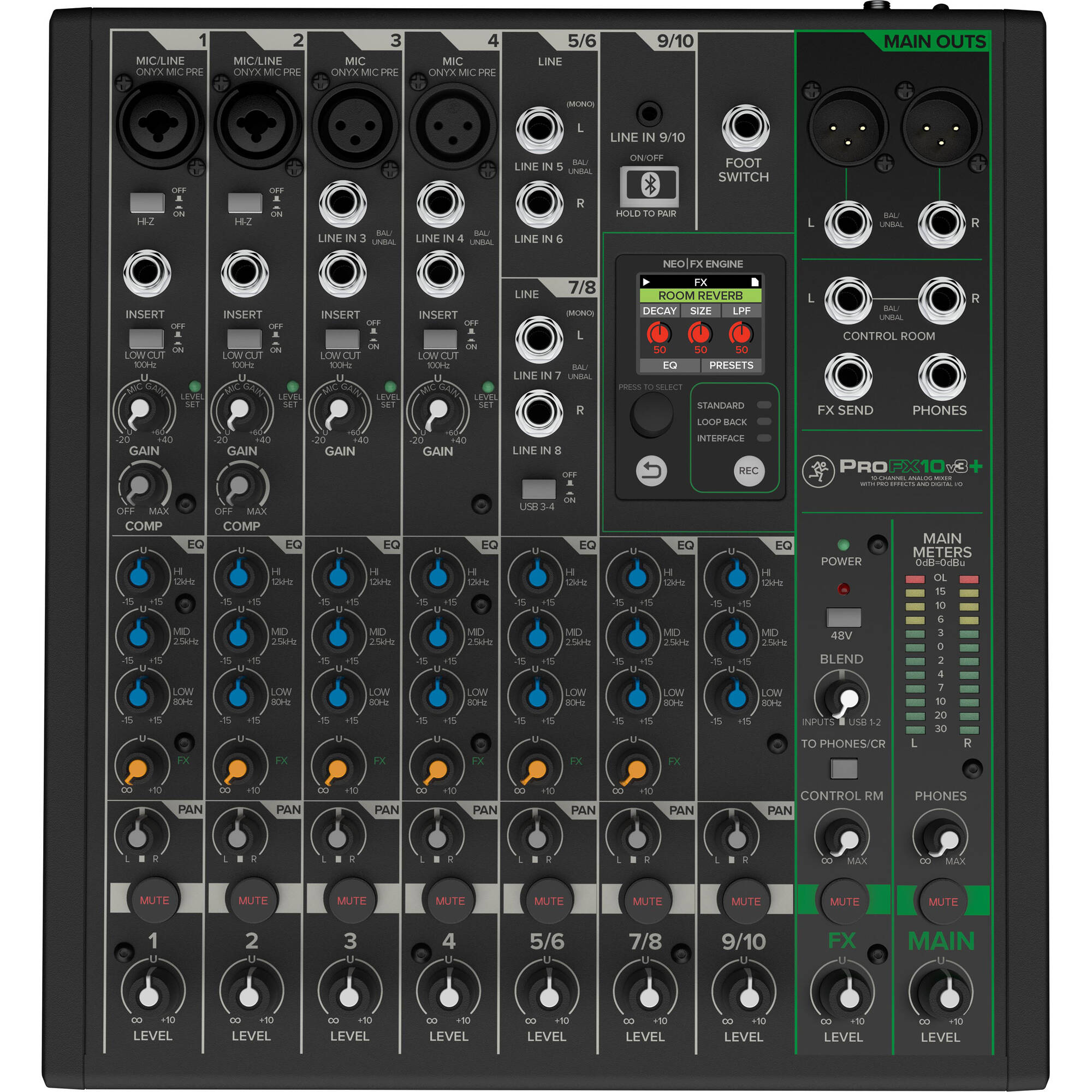 Mackie ProFX10v3+ 10-Channel Analog Mixer with Built-In FX, USB Recording, and Bluetooth