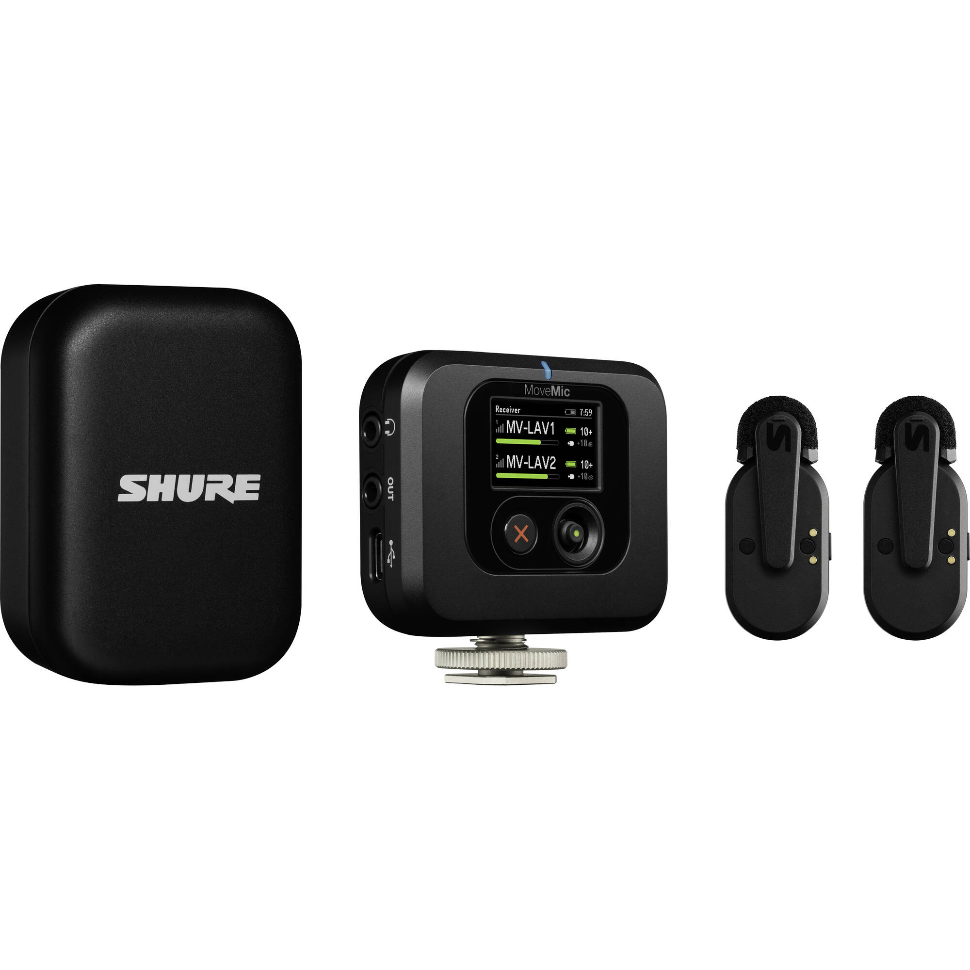 Shure MoveMic Two Receiver Kit 2-Person Clip-On Wireless Mic System for Cameras & Mobile Devices