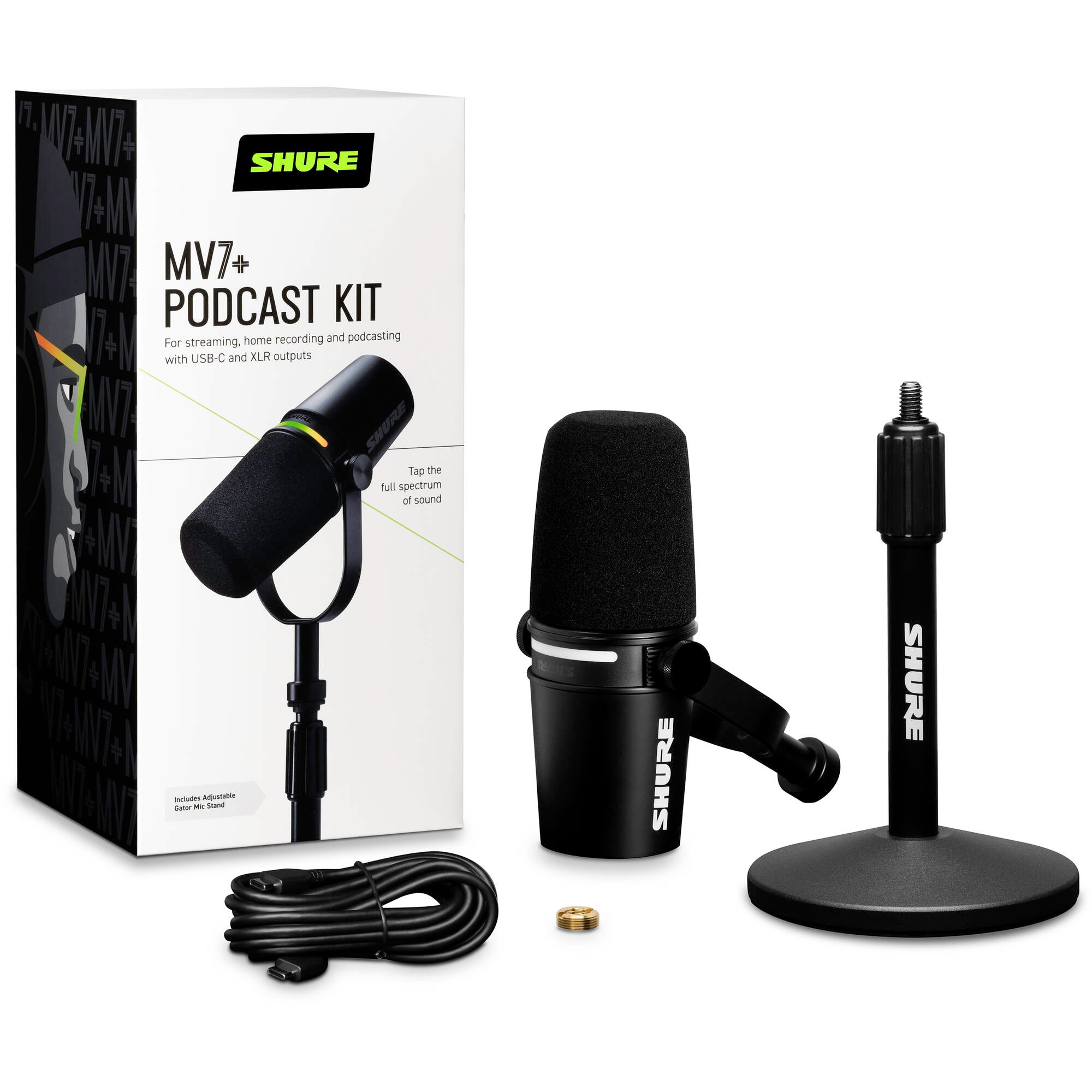 Shure MV7+-K Podcast XLR/USB Microphone Bundle with Gator Desktop Stand (Black)