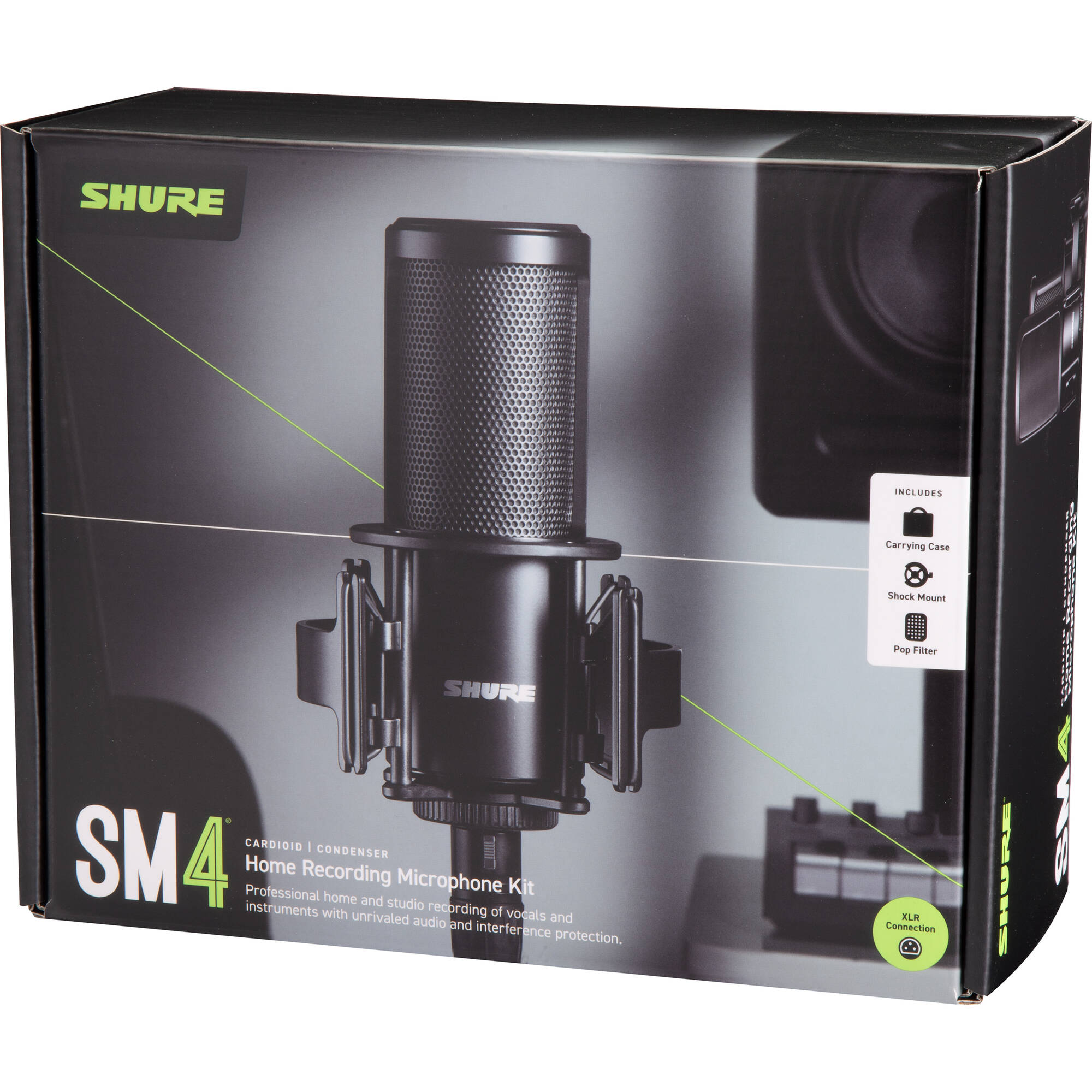 Shure SM4 Large-Diaphragm Cardioid Condenser Microphone Kit with Shockmount (Black)