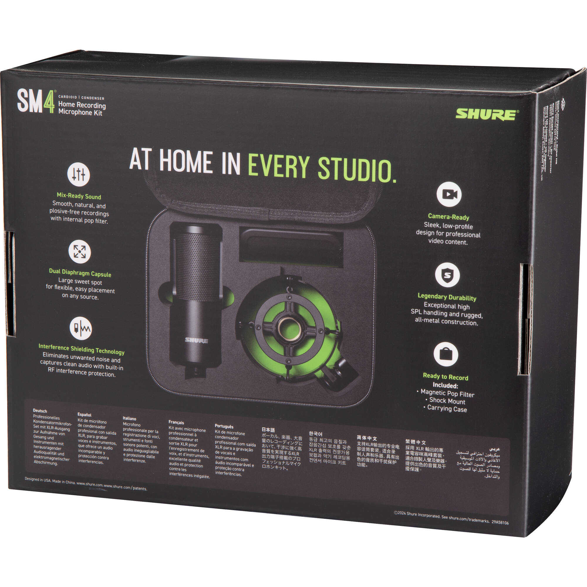 Shure SM4 Large-Diaphragm Cardioid Condenser Microphone Kit with Shockmount (Black)