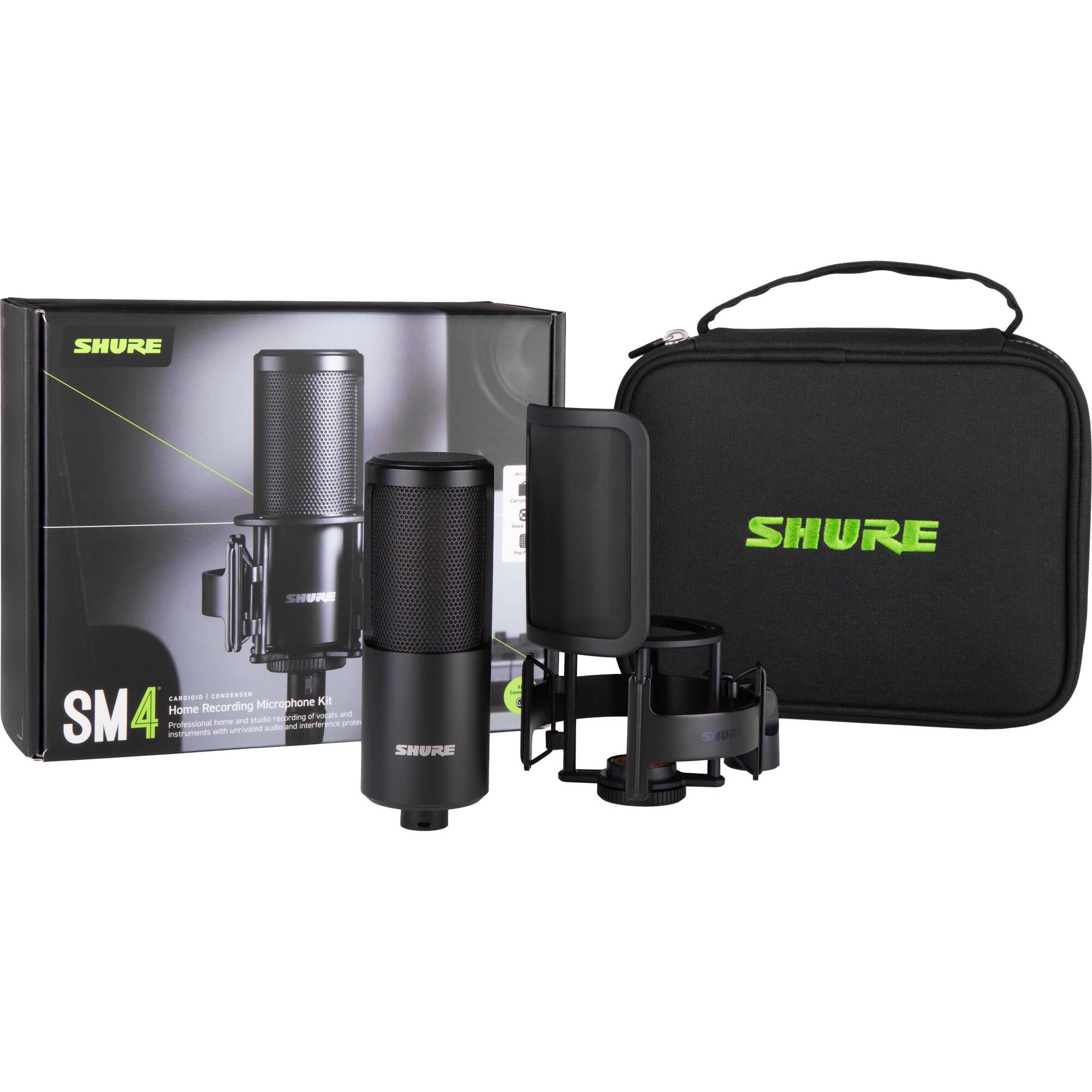 Shure SM4 Large-Diaphragm Cardioid Condenser Microphone Kit with Shockmount (Black)