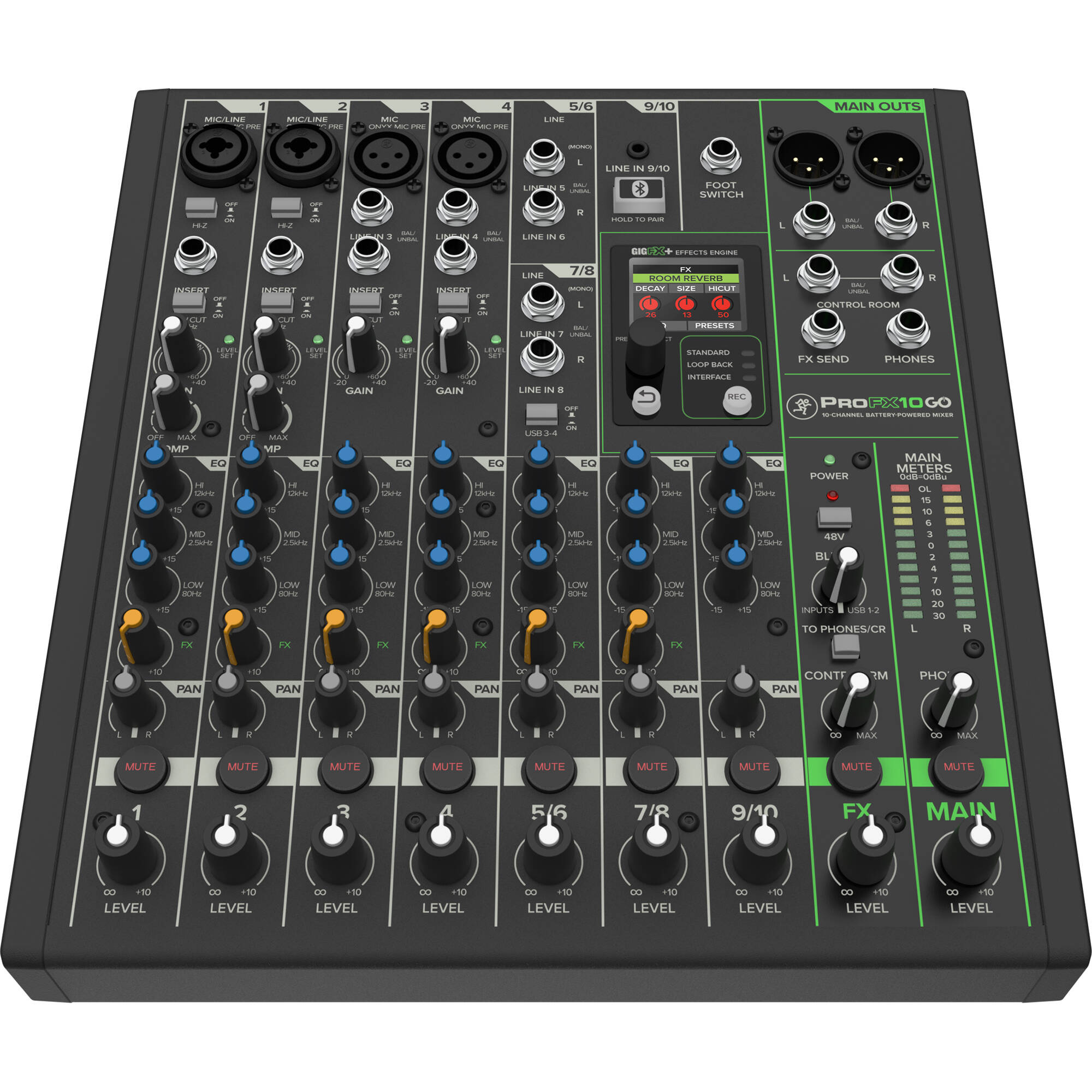 Mackie ProFX10 GO 10-Channel Battery-Powered Analog Mixer USB-C Interface