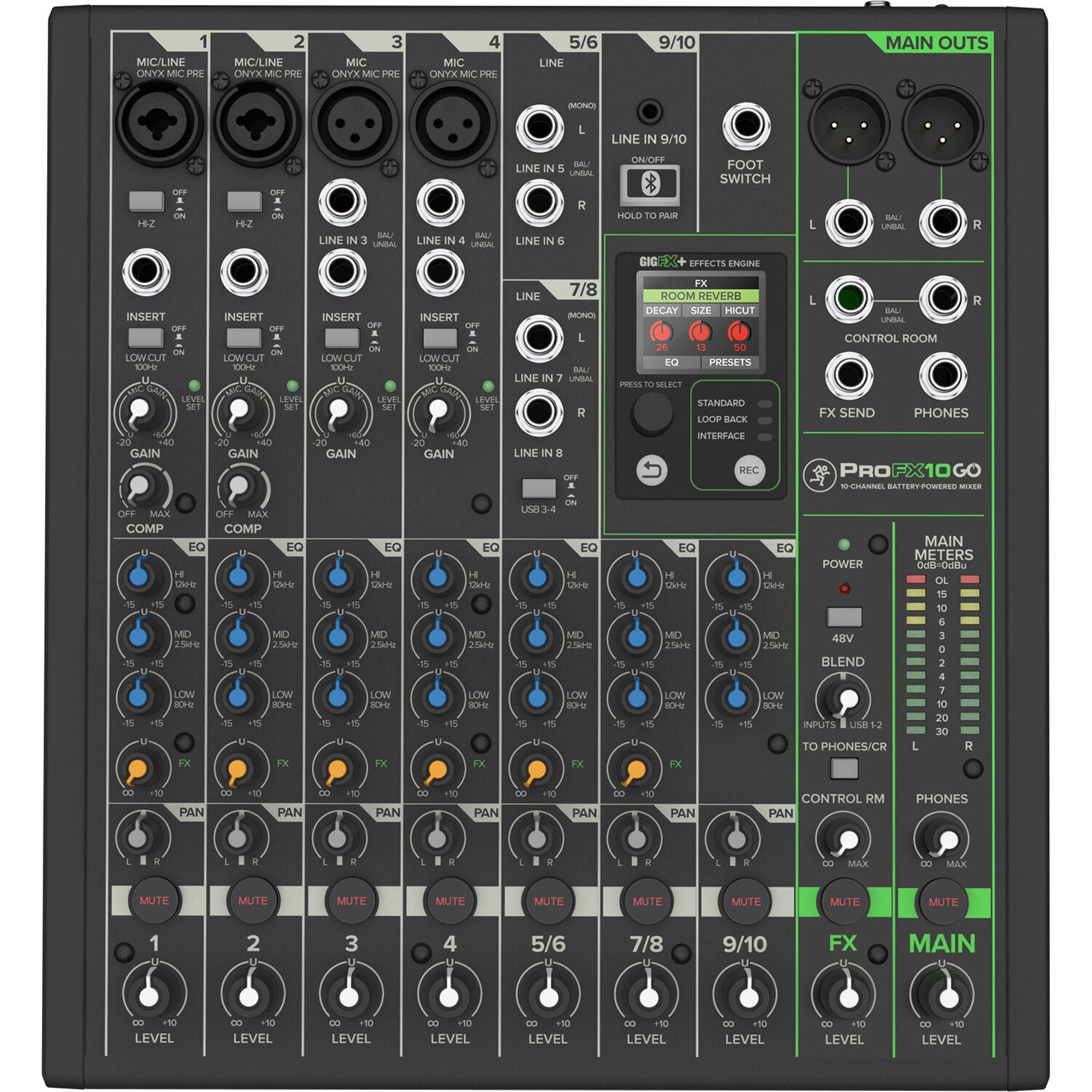 Mackie ProFX10 GO 10-Channel Battery-Powered Analog Mixer USB-C Interface