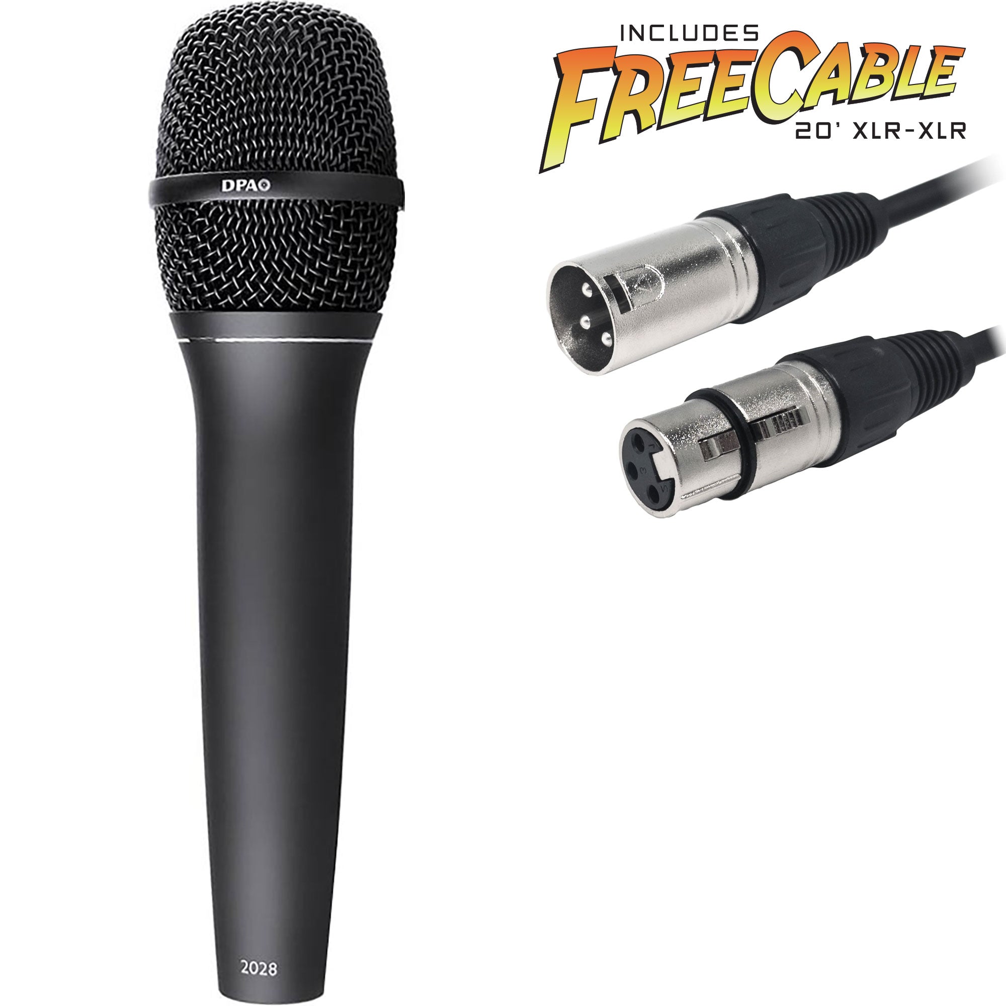 DPA Microphones 2028 Vocal Supercardioid Handheld Microphone with FREE 20' XLR Cable (Black)