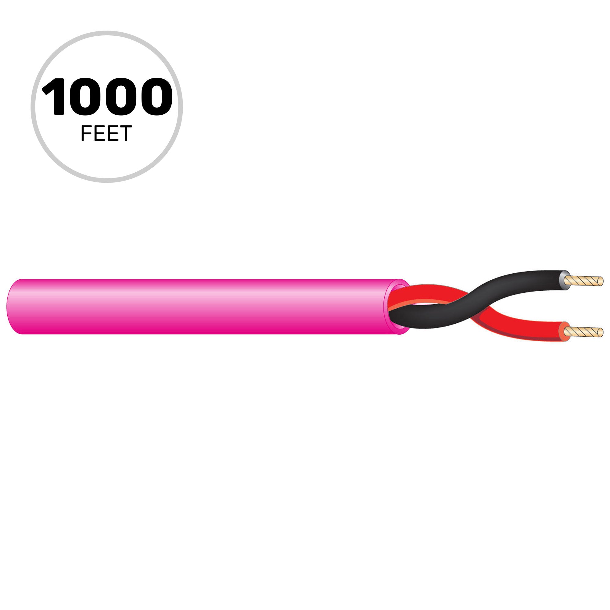 West Penn 25224B Plenum Rated 18 AWG 2 Conductor Unshielded CMR Speaker Wire (Pink, 1000' Roll)