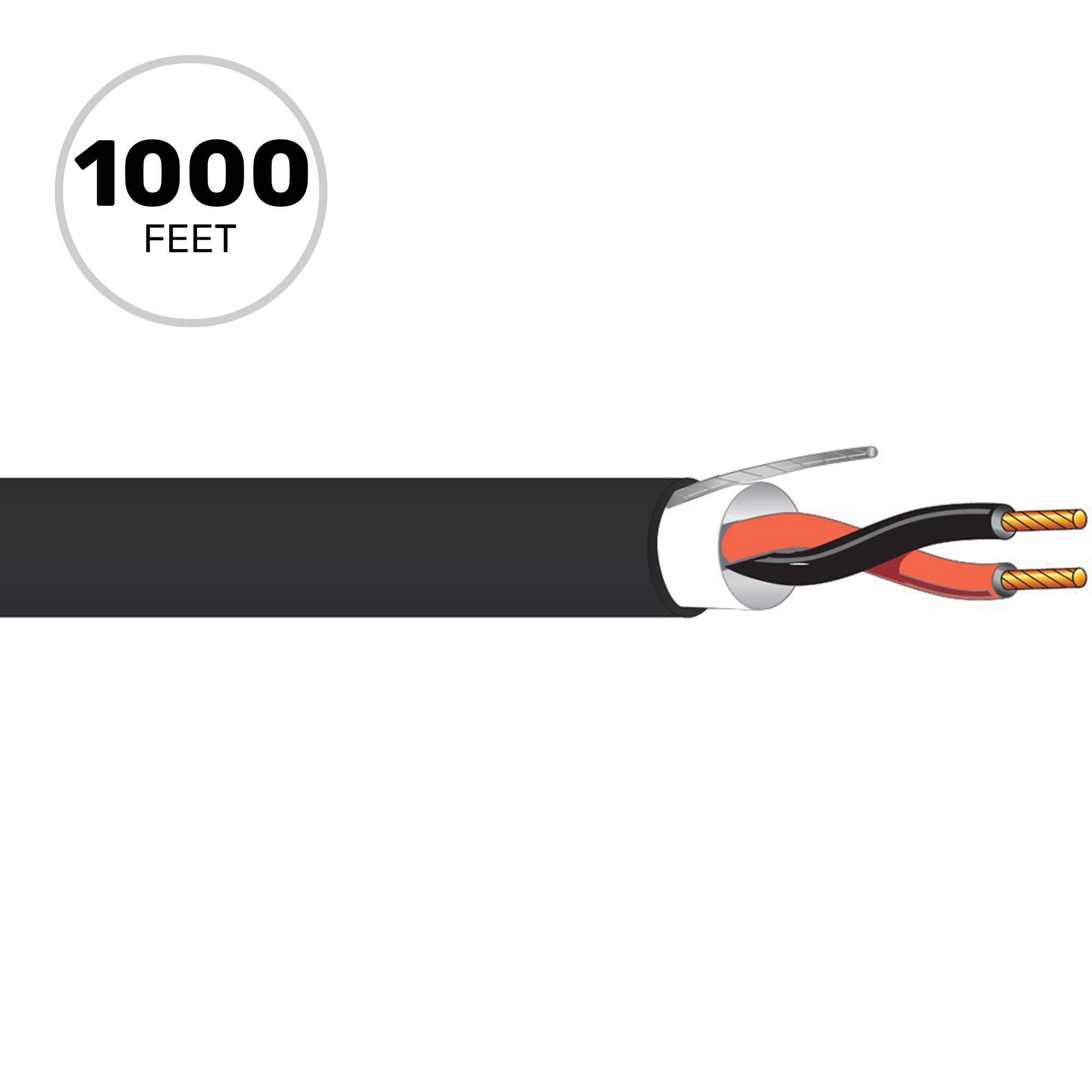 West Penn 25291B Plenum 22 AWG 2 Conductor Shielded CMP Audio and Control Cable (Black, 1000' Roll)