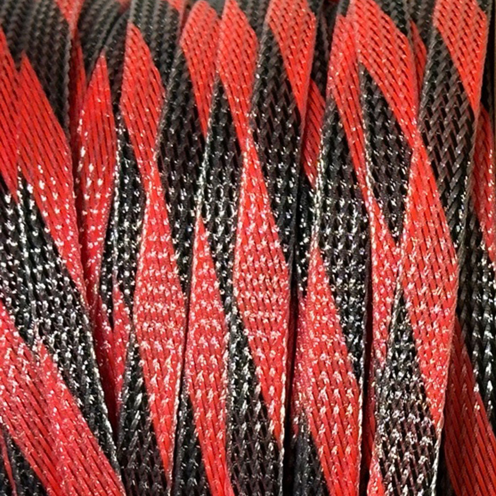 Techflex Flexo PET Expandable Braided Sleeving (3/8" Black with Red Spiral, 500' Spool)