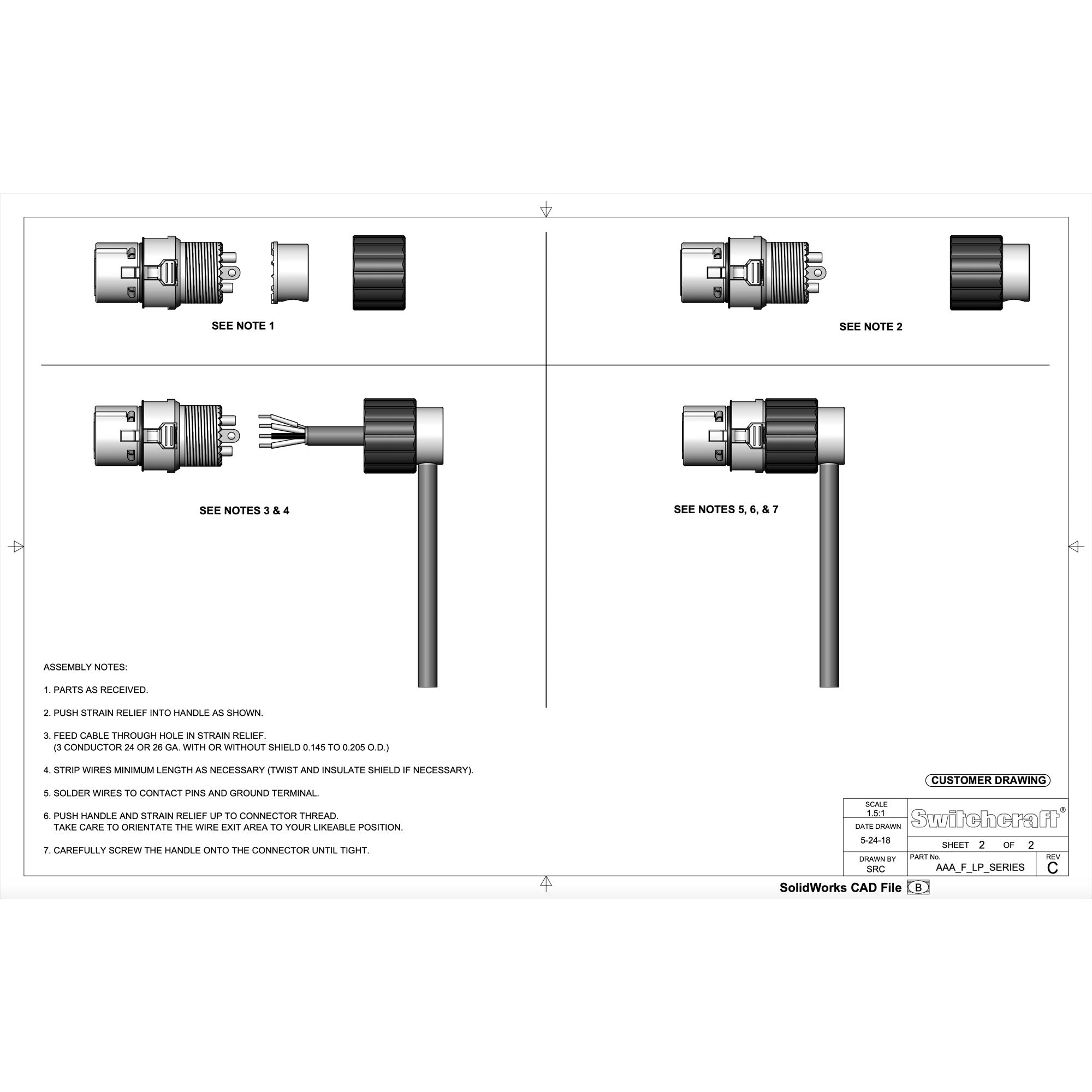 Switchcraft AAA3FBLP Low Profile Right-Angle Female 3-Pin XLR Cable Connector (Black)